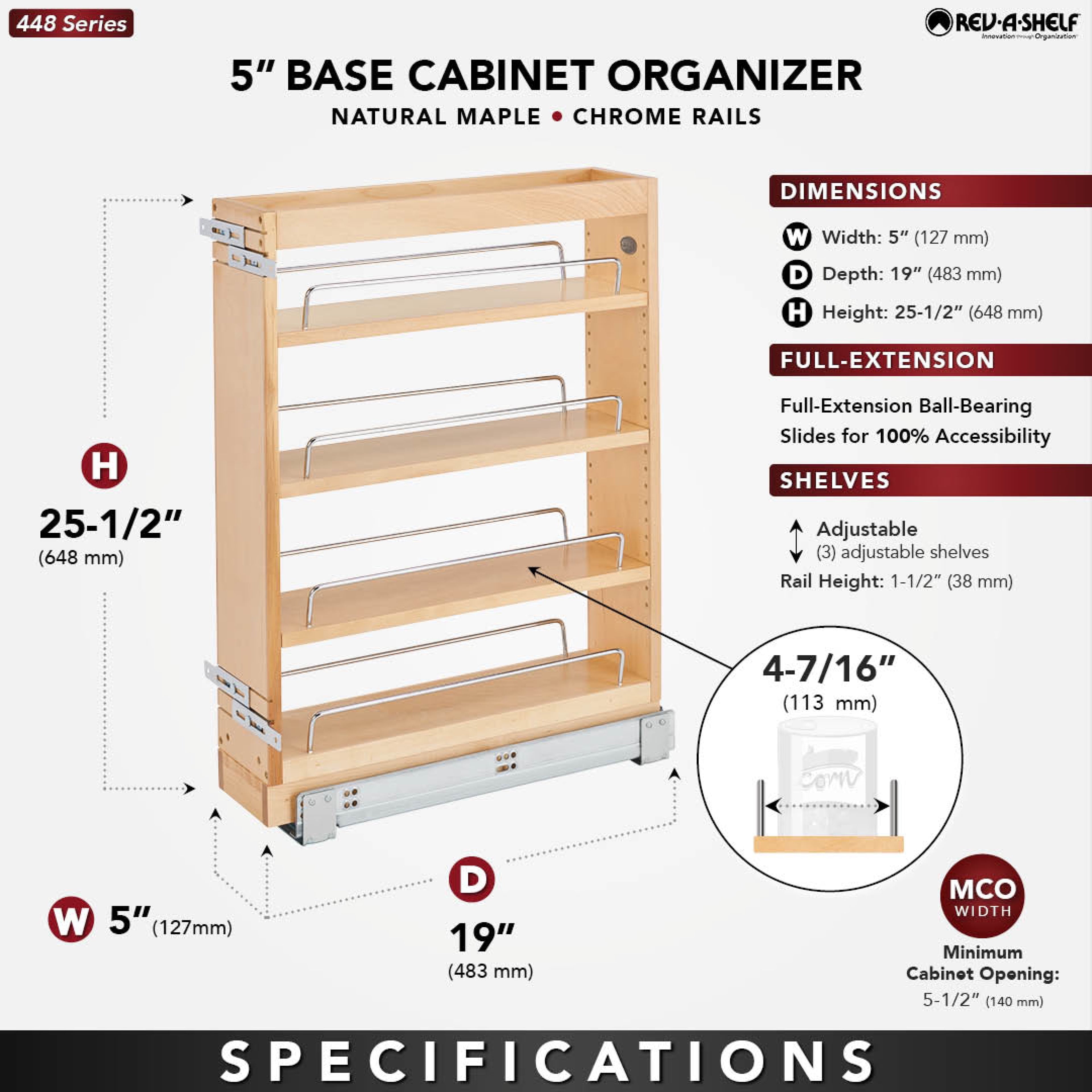 Rev-A-Shelf 5" Pull Out Vanity Organizer for Base Cabinets, 448-BC19-5C - Image 2