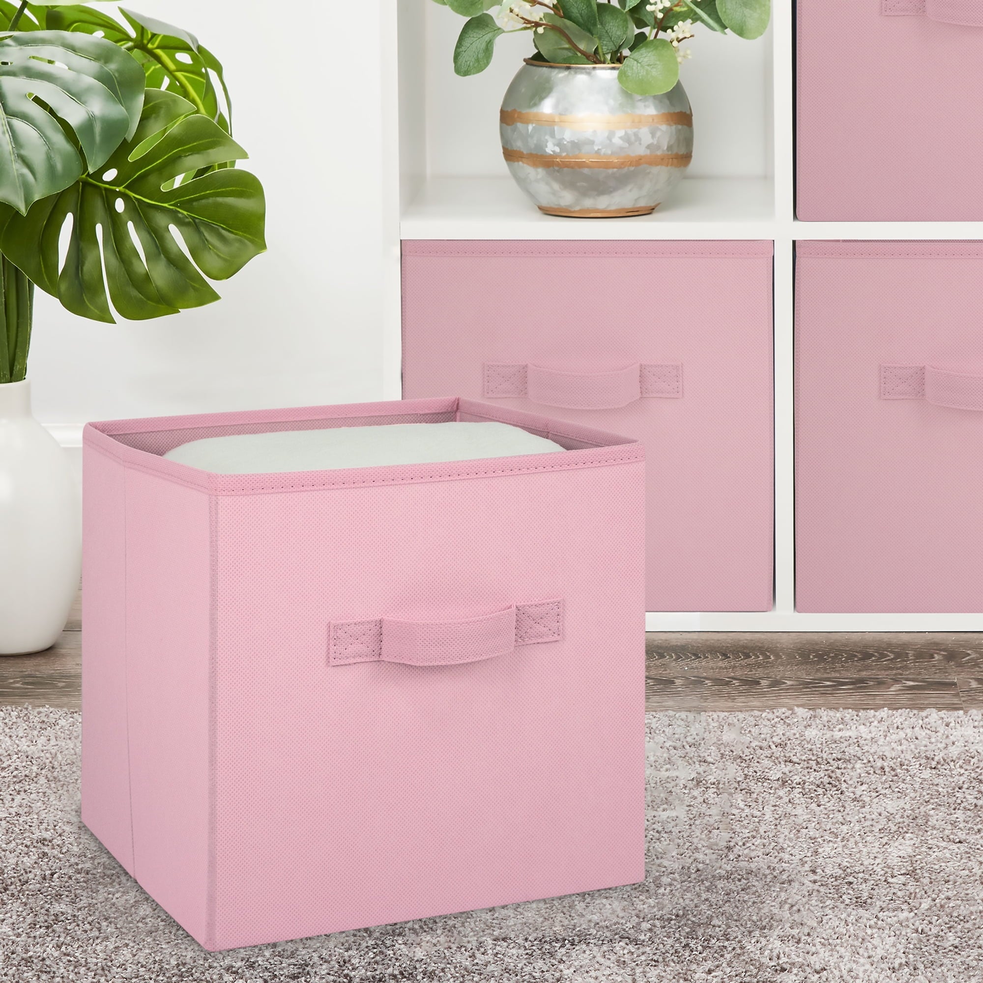 Collapsible Cube Fabric Storage Bins (10.5" x 10.5"), 6 Pack, Pink Puff - Image 2