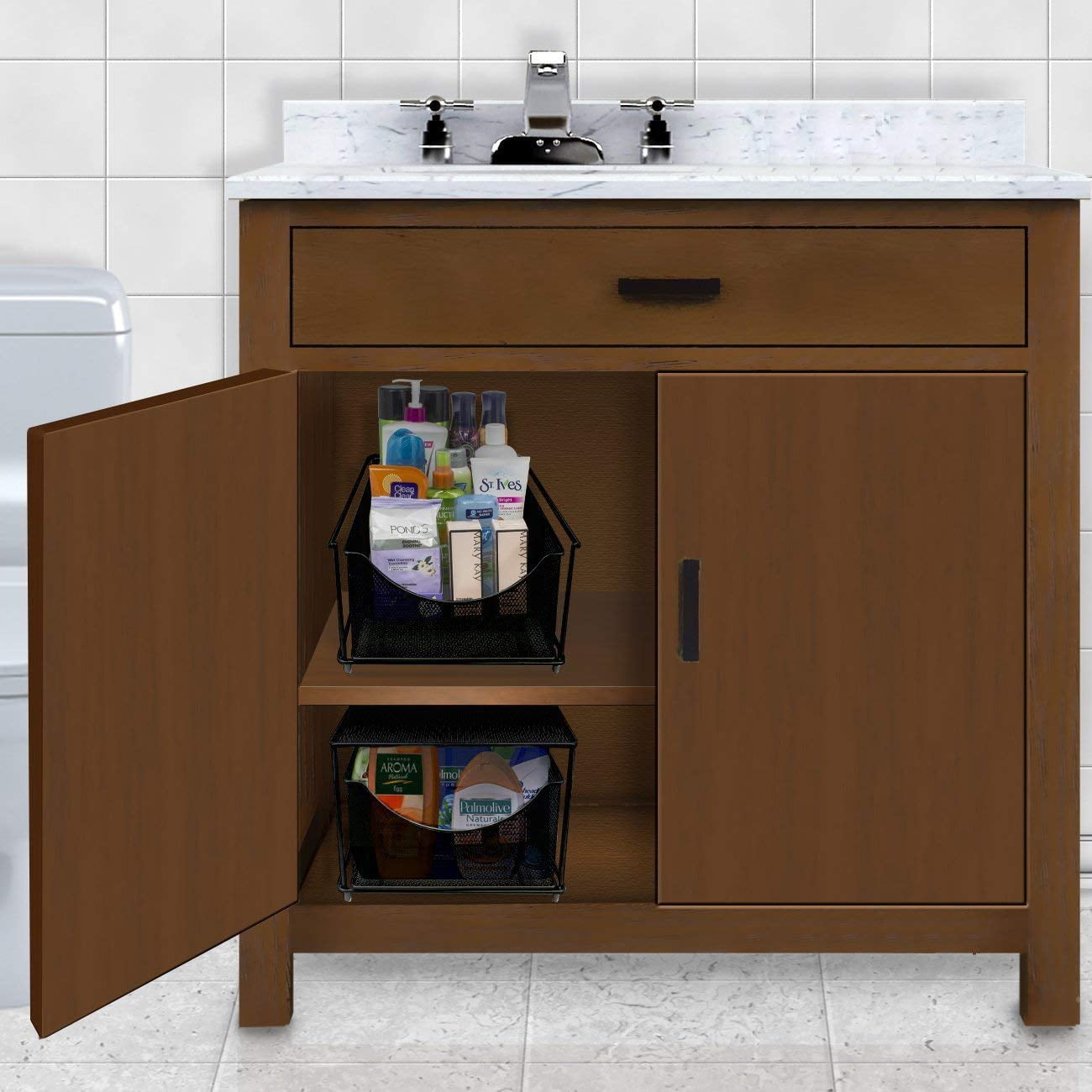 Cabinet Organizer Drawers — Mesh Storage Organizer with Pull Out Drawer (Black) - Image 4