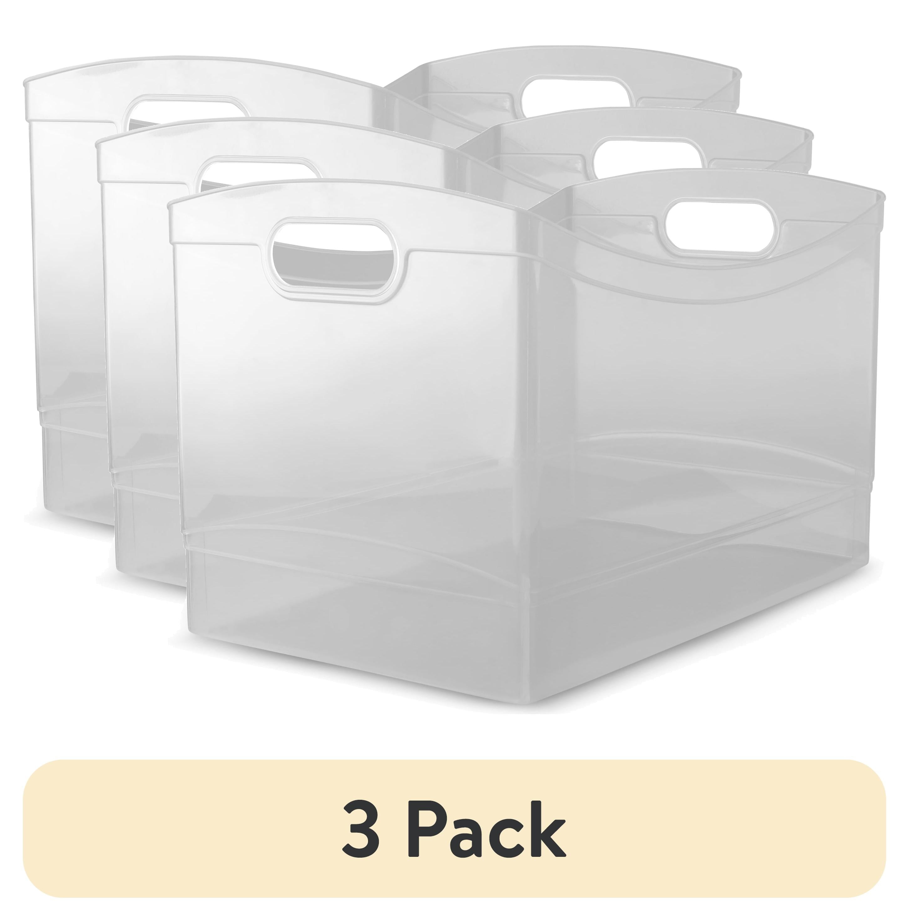 (3 pack) Clear Plastic Utility Storage Bin Organizer with Built-In Handles, Large Storage Container for Pantry, Close...