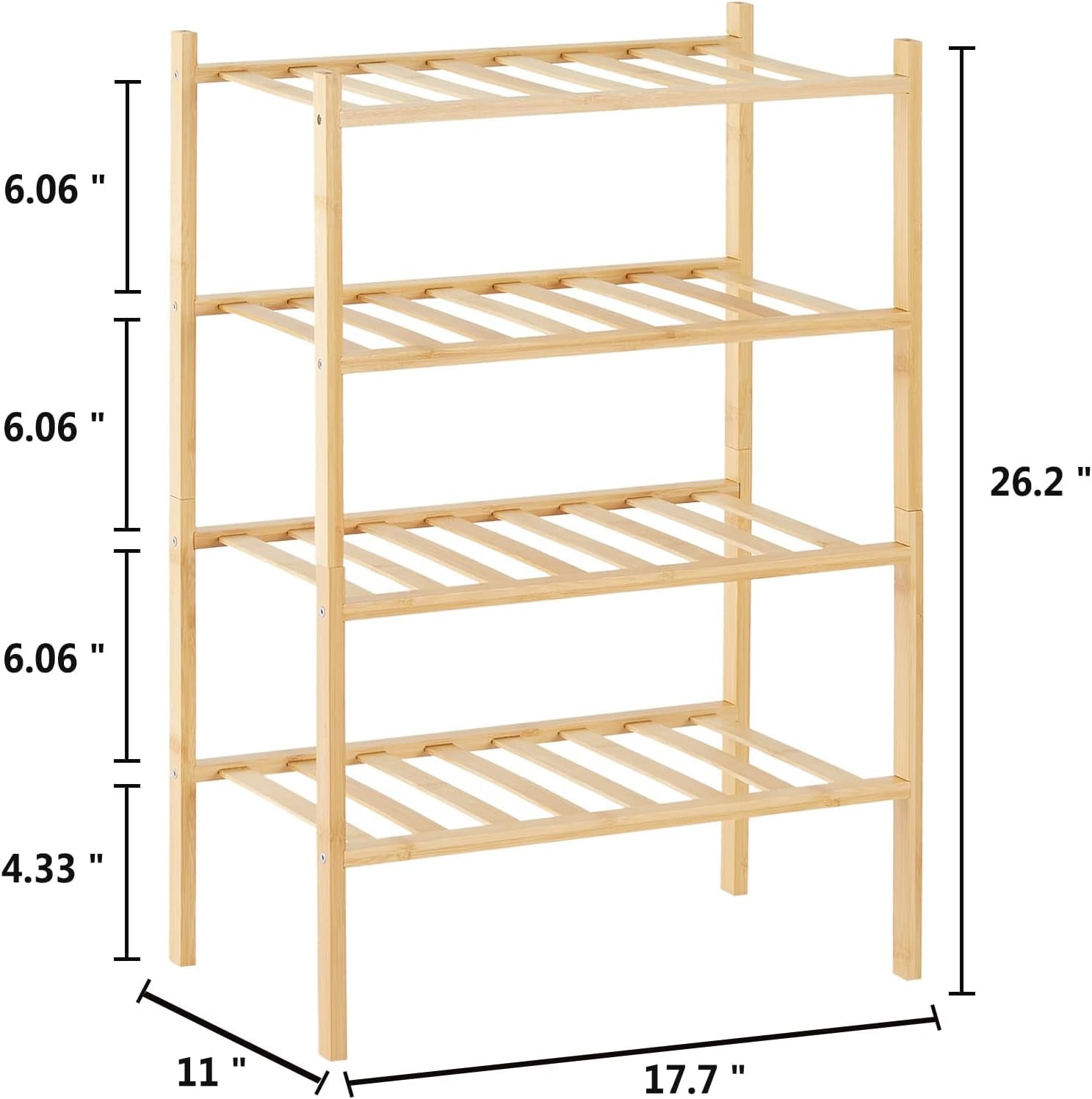 Shoe Rack for Entryway Closet 4 Tier Narrow Shoe Rack Stackable Organizer Storage Bamboo Shoe Rack Vertical Small Sho... - Image 4
