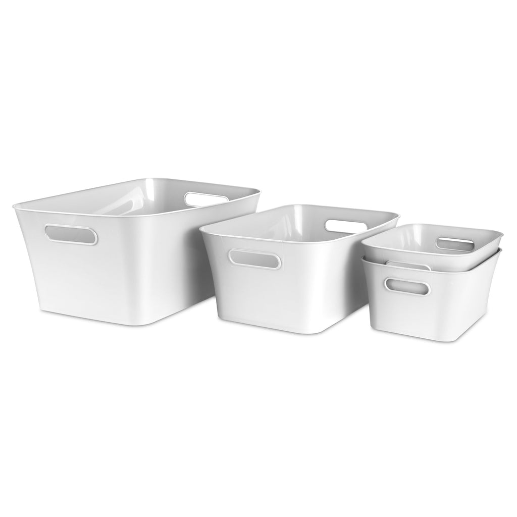 Medium White Plastic Storage Bin, 13.8 in x 9.5 in x 5.8 in - Image 6