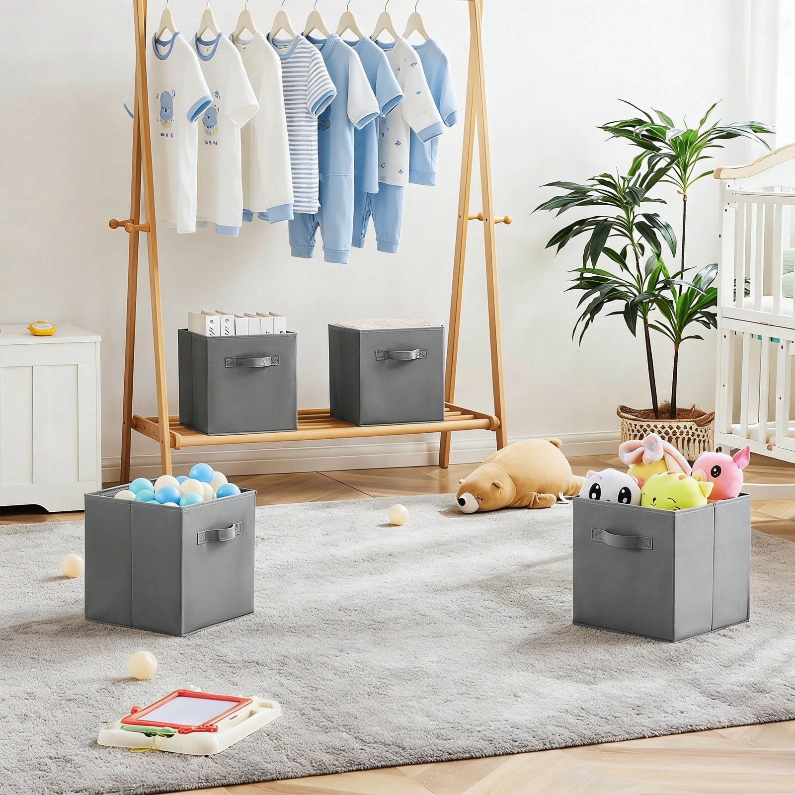 Kisportee Storage Cubes, 11 Inch Durable 6 Pack Fabric Foldable Collapsible Bins with Handles for Organization, Clothes, Toys, Books (Gray) - Image 5