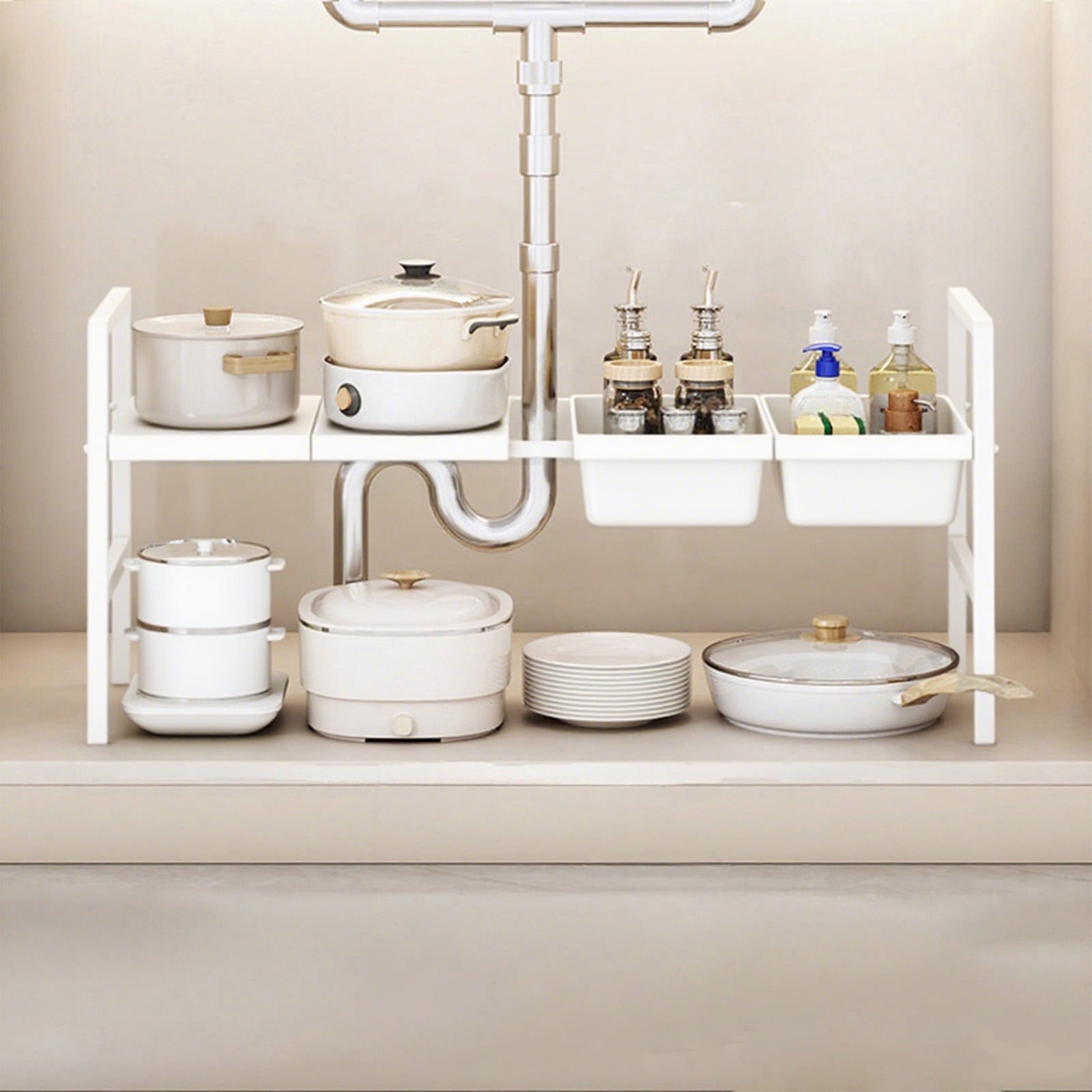 Cinvoph Scalable Cabinet Organizer Shelf Versatile Countertop Spice Rack Space Saving for Kitchen Bathroom Desk Pantry Utensils Home Storage - Image 4