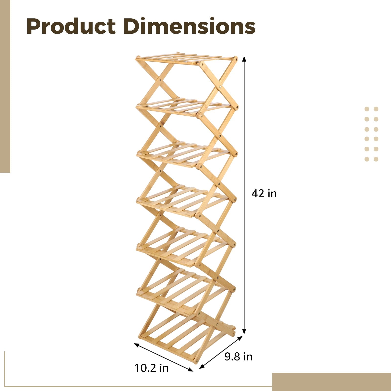 7 Tier Wooden Vertical Shoe Rack, Folding Narrow Shoe Organizer, Standing Portable Shoe Storage Shelf for Entryway, B... - Image 4