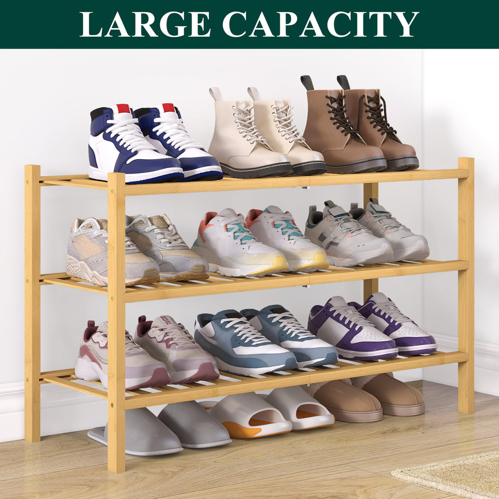 Bamboo 3 Tier Shoe Rack for Closet, Shoe Storage Organizer, Wood Shoe Shelf for Entryway, Natural - Image 5