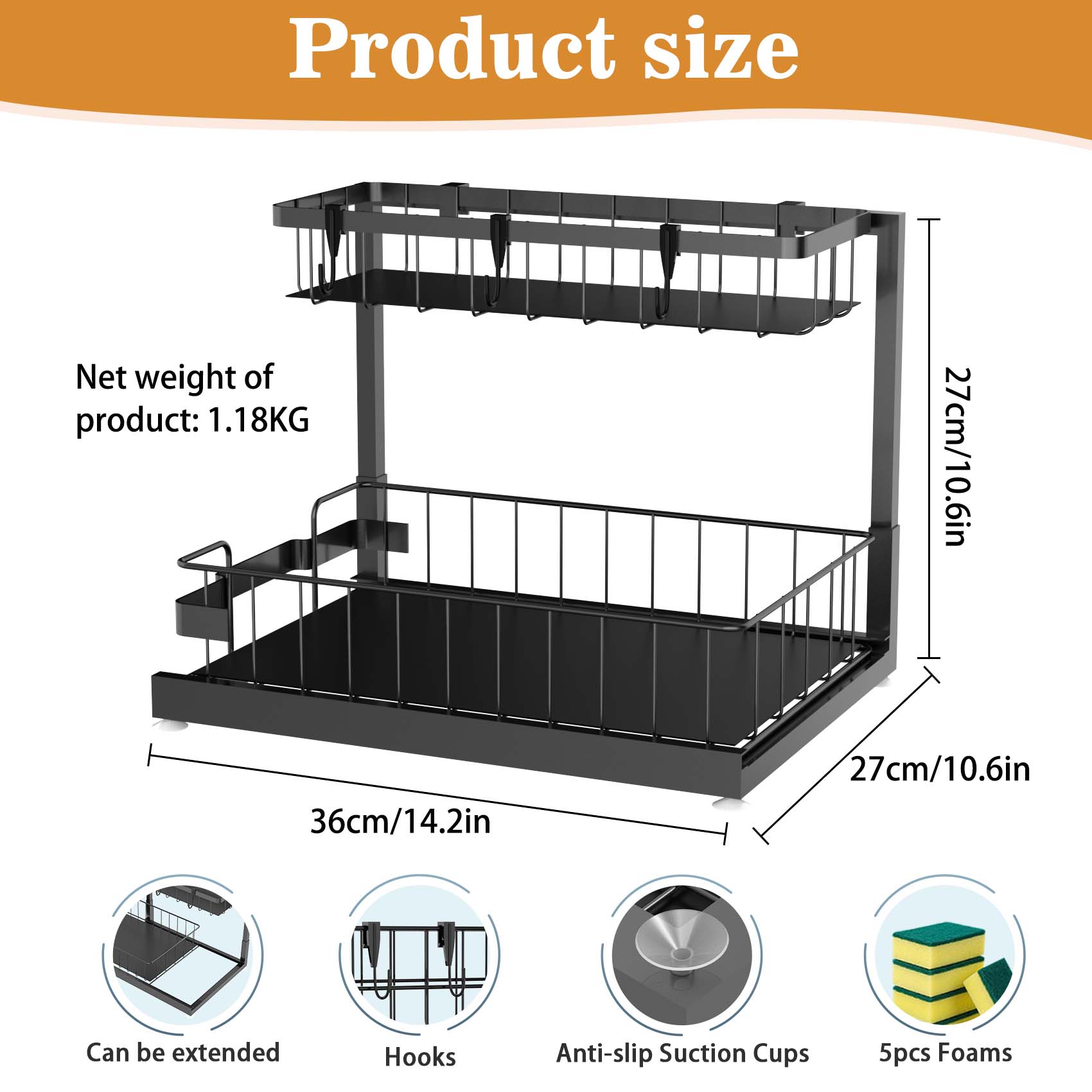 Under Sink Organizer and Storage, Pull Out Bathroom Cabinet Organizer, Multi-Purpose Storage Shelf for Kitchen Cabinet - Image 3