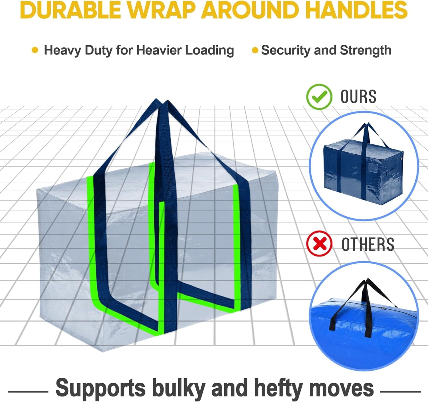 2 Pack XL Heavy Duty Foldable College Packing Moving Storage Zipper Bag W/ Reinforced Structure Alternative to Moving... - Image 4