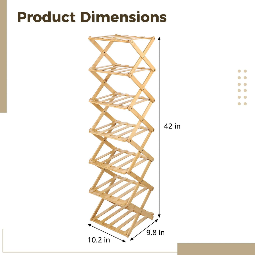 7 Tier Wooden Vertical Shoe Rack, Folding Narrow Shoe Organizer, Standing Portable Shoe Storage Shelf for Entryway, Bedroom, Living Room Cor - Image 5