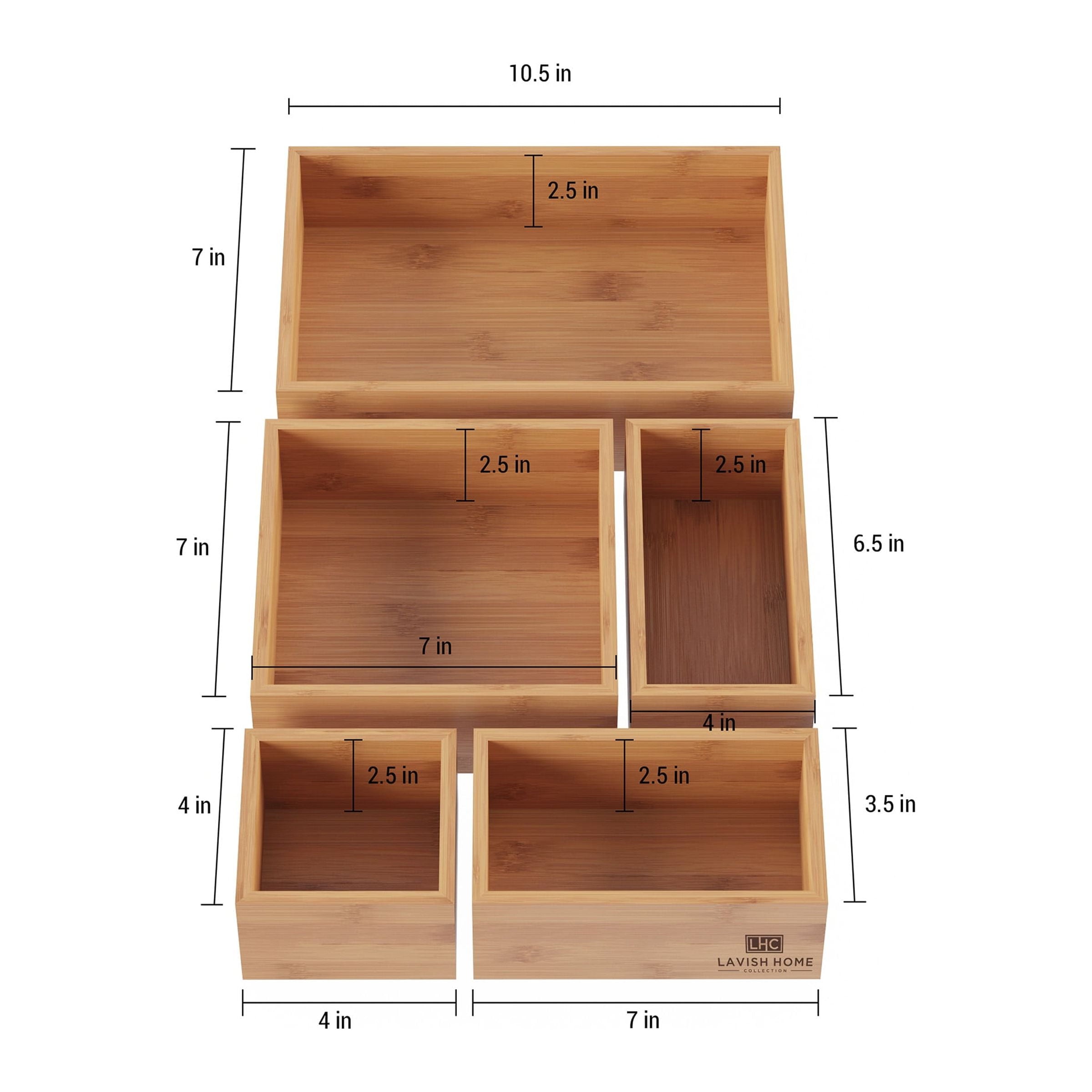 Lavish Home 5-Compartment Modular Bamboo Drawer Organizer for Home Storage - Image 2