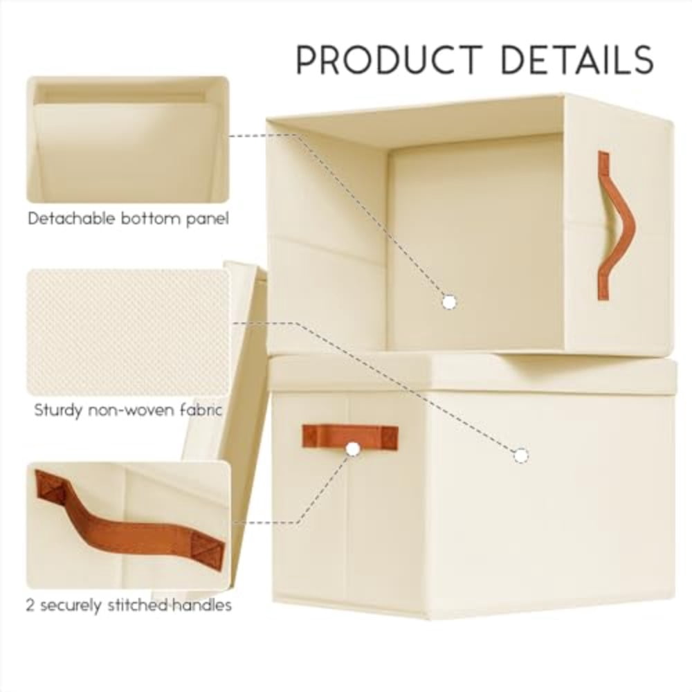 with Lids - Fabric Baskets for Shelves 6 Pack Foldable Decorative Boxes with Handles Stackable Organizer for Home Nur... - Image 5