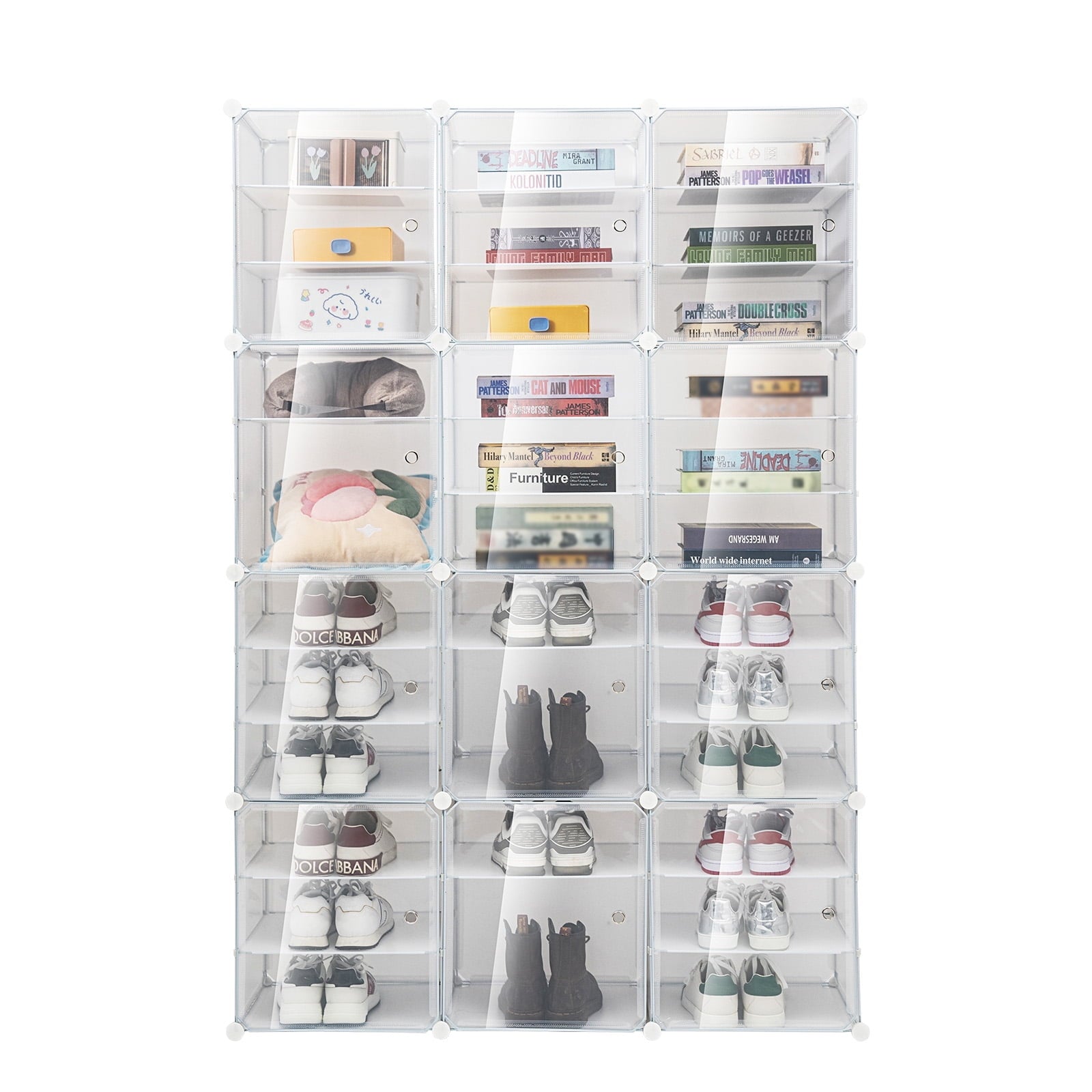 36 72 Pairs Modular Plastic Shoe Storage Cabinet Boxes, 12 Tiers Shoe Rack Shelf Tower Stand Shoe Storage Organizer f...