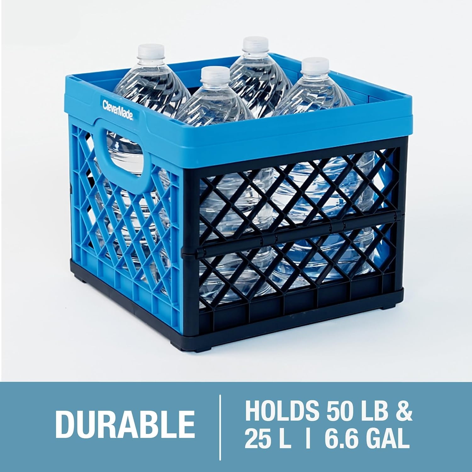 CleverMade Collapsible Eco Plastic Milk Crate, Folding Storage Bin, 6.6 gal, Ocean Navy - Image 3