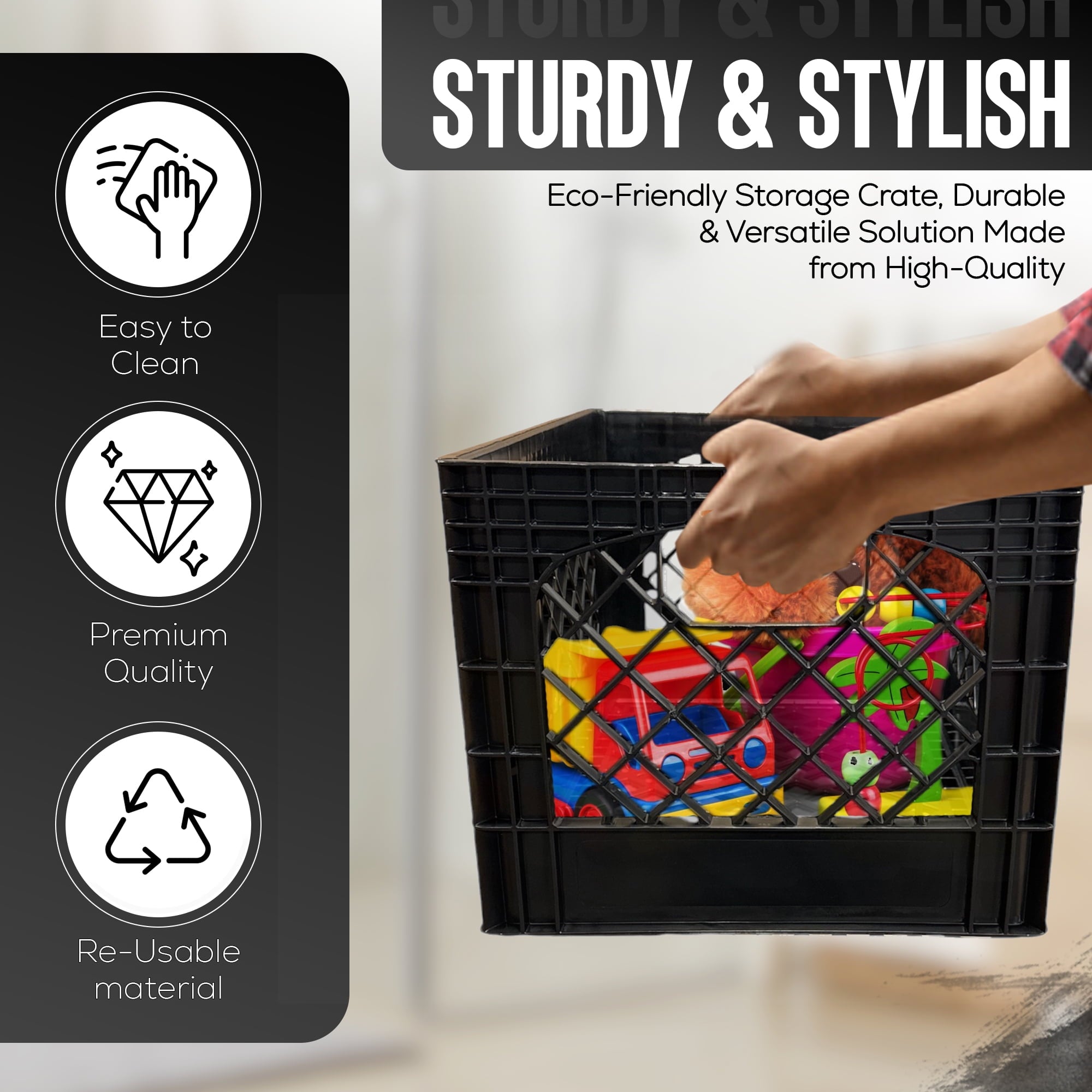 Plastic Heavy-Duty Milk Crate, Black - Image 4
