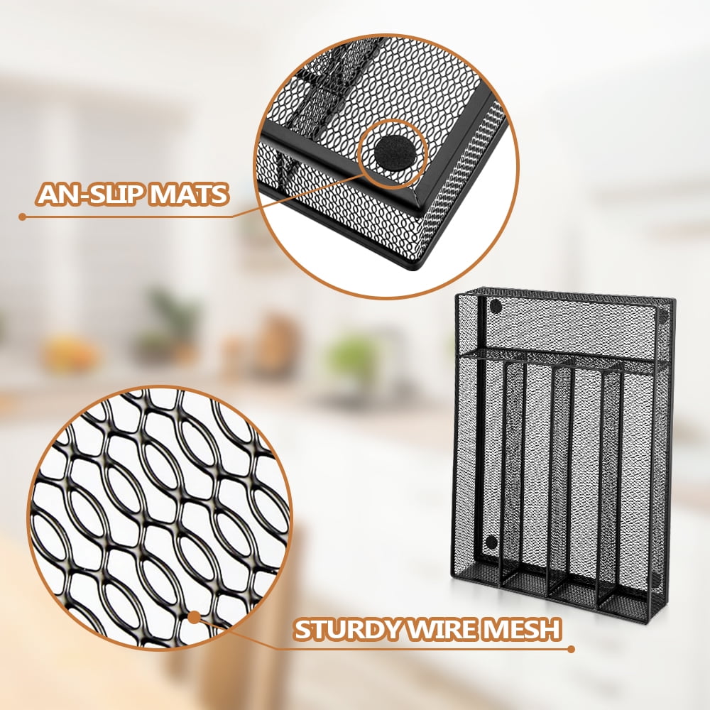 Black Kitchen Drawer Organizer, Walchoice Metal Mesh Silverware Organizer, Cutlery Holder Tray for Kitchen Drawers, 5 Compartment - 12.5 x 9 - Image 2