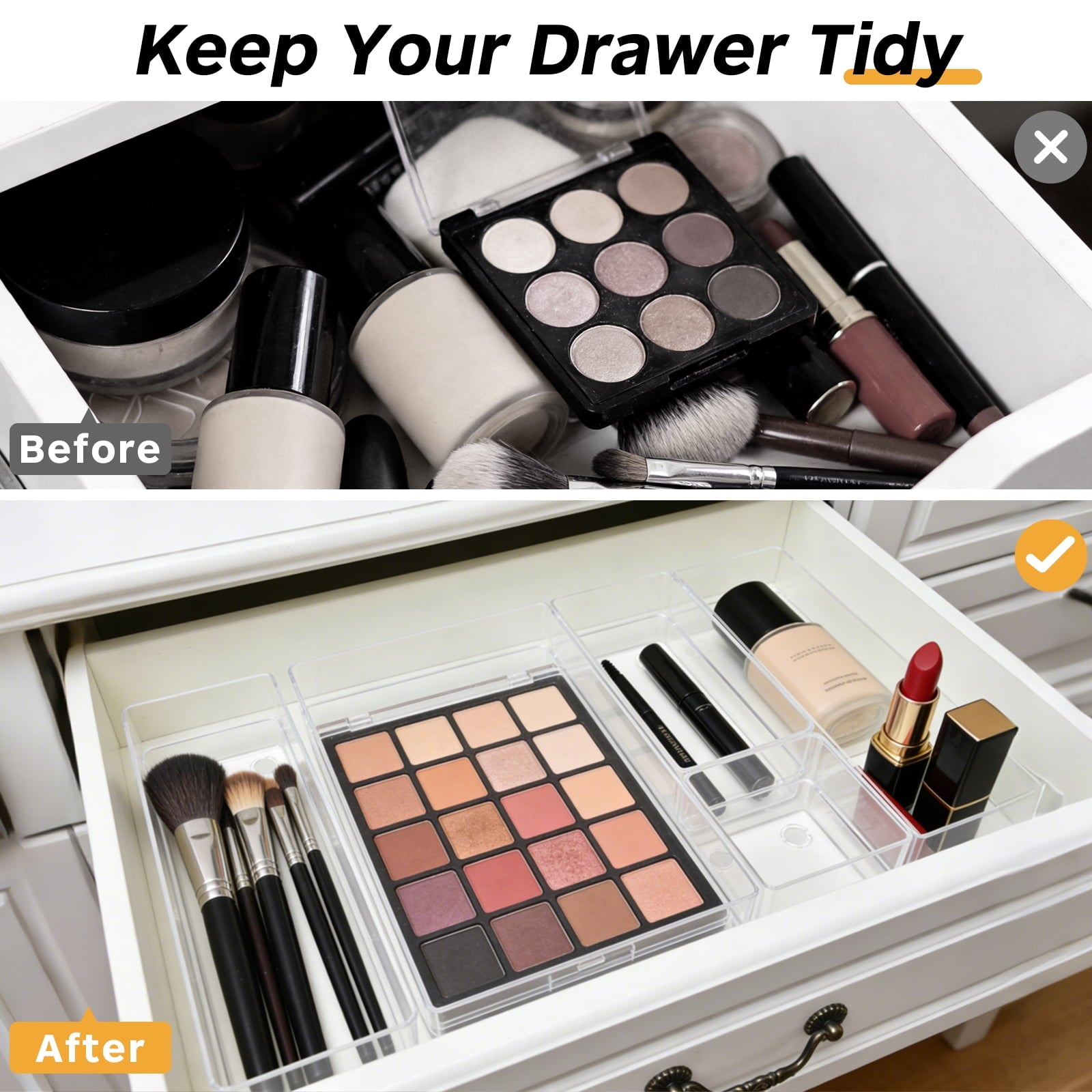 Clear Plastic Drawer Organizers Set of 25, 4-Size Versatile kitchen utensil drawer organizer Non Slip Storage Bins fo... - Image 5