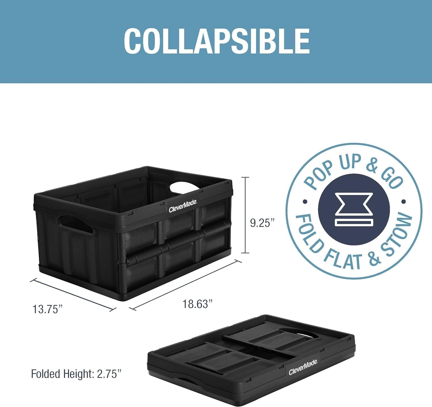 CleverMade Collapsible Storage Bin, 32L (8 Gal), Ocean, 3PK - Image 2
