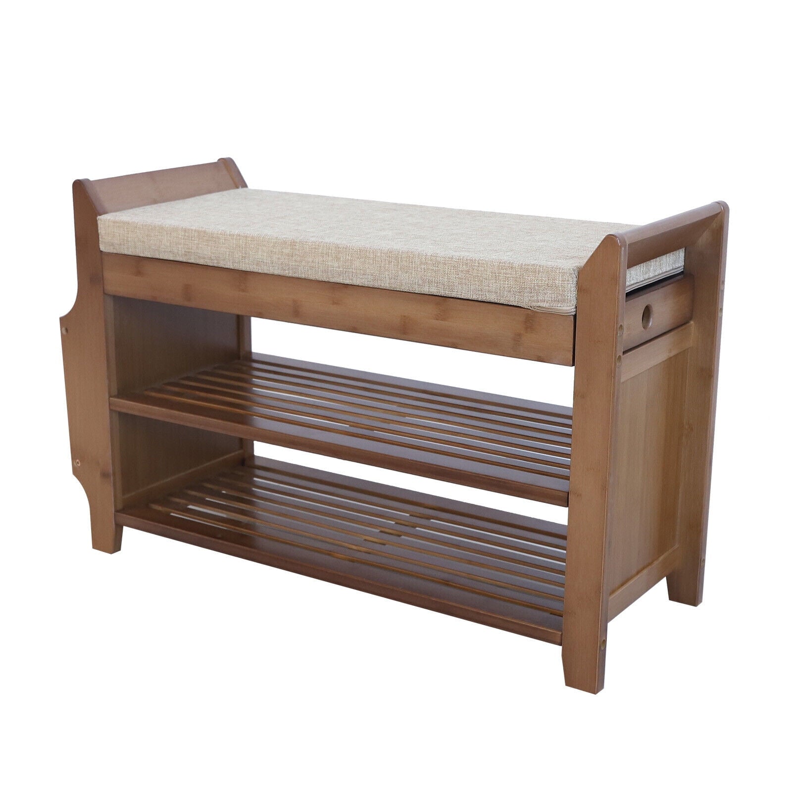 2 Rack for Home Bamboo Rack Brown Bench with Soft Cushion Entryway s Organizer Shelf 6 Pairs s Bench - Image 3