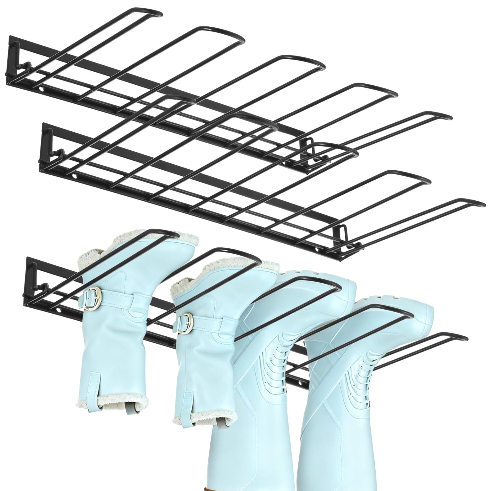 Boot Rack, Wall Mounted Boot Rack for Closet, Iron Boot Hangers with Adhesive Hooks, Expansion Screws, Space-Saving B...