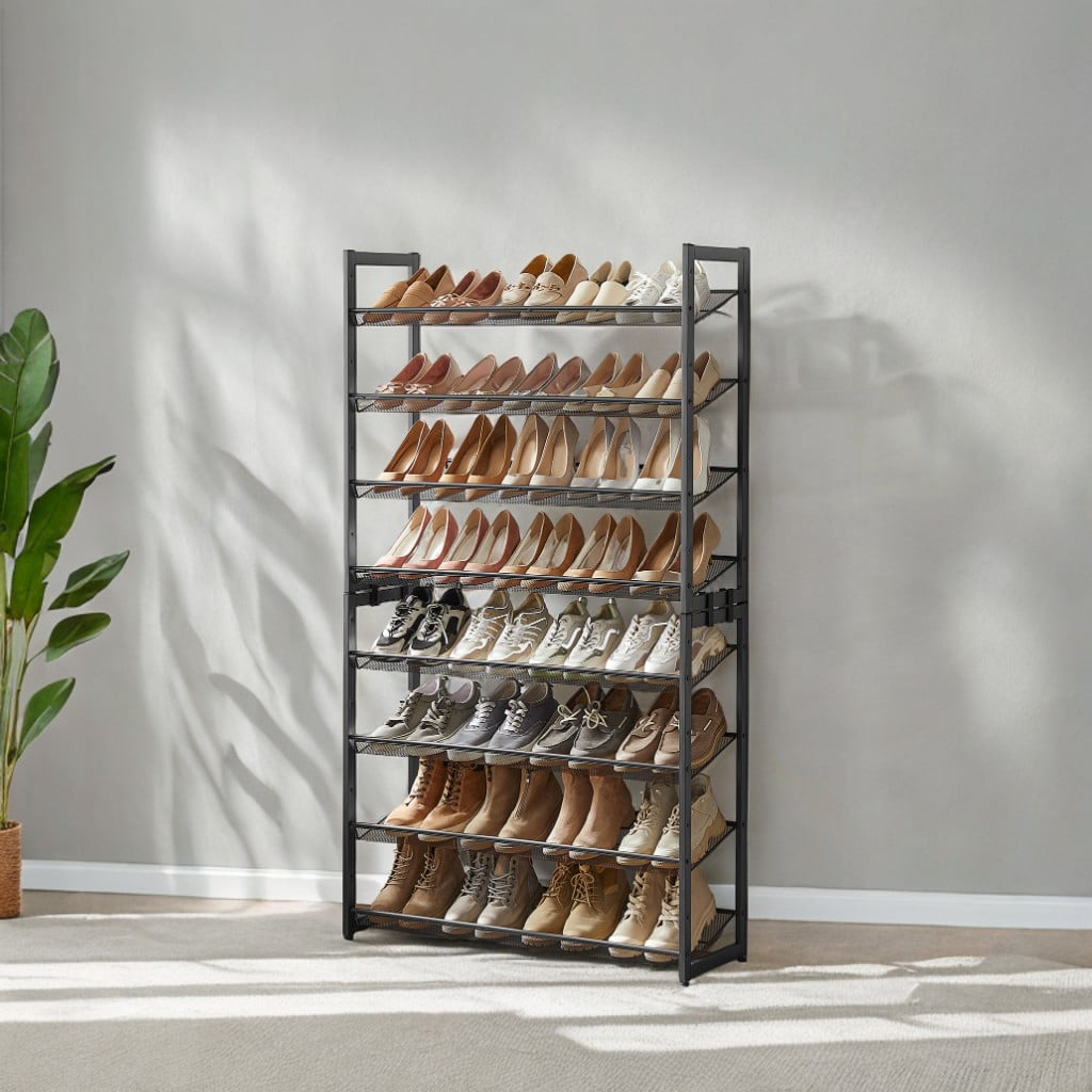 8-Tier Organizer, Metal Storage, Entryway, Set of 2, 4-Tier Stackable Shelf, with Adjustable Flat or Angled Shelves - Image 3
