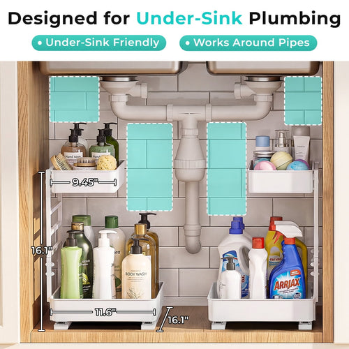 Adjustable 2-Tier Pull Out Under Sink Organizer Big Capacity Heavy Duty Metal Slide Shelf for Kitchen Bathroom Cabine... - Image 2