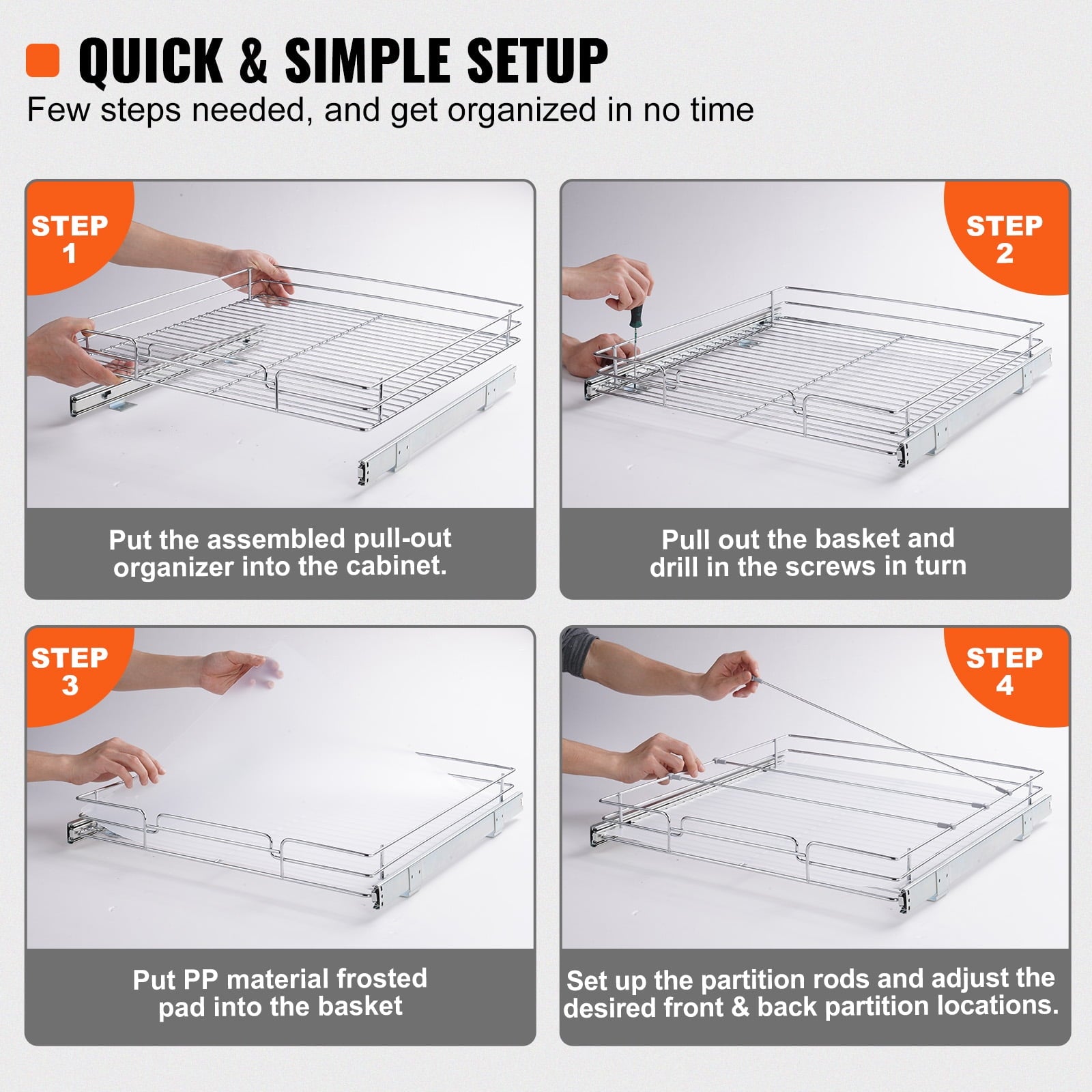 KFFKFF 20"W x 21"D Cabinet Slide-Out Shelf, Durable Sliding Pantry Organizer, Chrome Steel Roll-Out Drawers, Space-Saving Storage for Kitche - Image 4