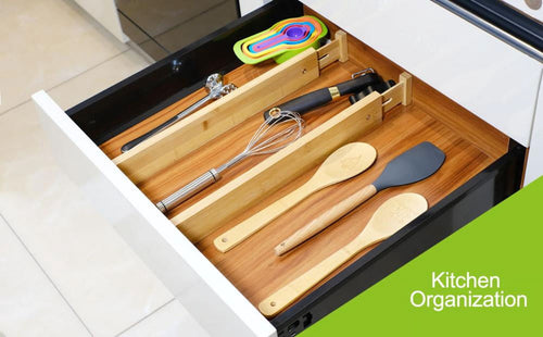 16.8-21.8 Adjustable Bamboo Drawer Dividers, Expandable Kitchen Drawer Organizer for Large Utensils, Drawer Separator... - Image 2