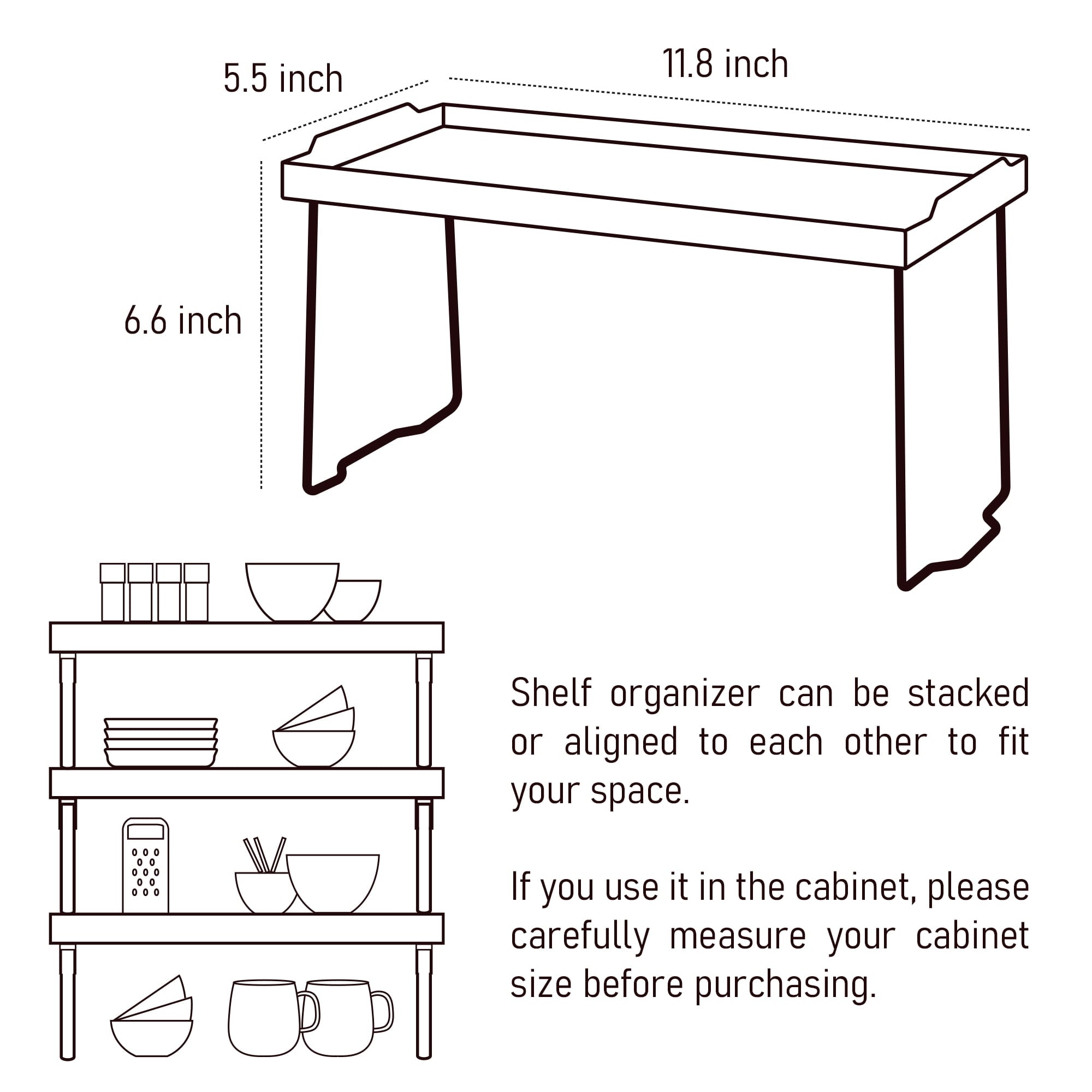 Cabinet Shelf Organizer, Stacking Cabinet Rack, 5.5 x 11.8in, Metal Wire Pantry and Counter Shelf for Storage of Kitc... - Image 4