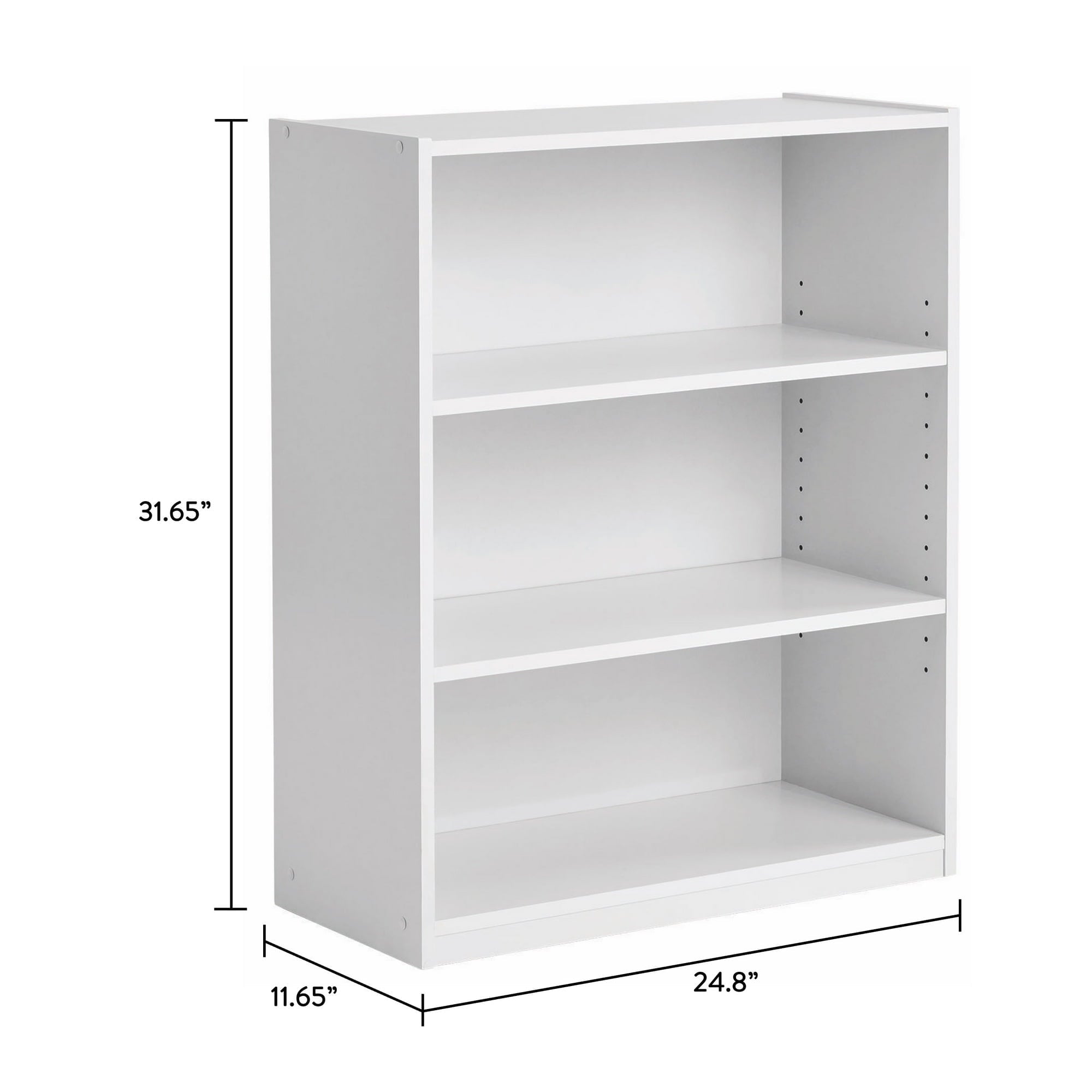 3-Shelf Bookcase with Adjustable Shelves, White - Image 3