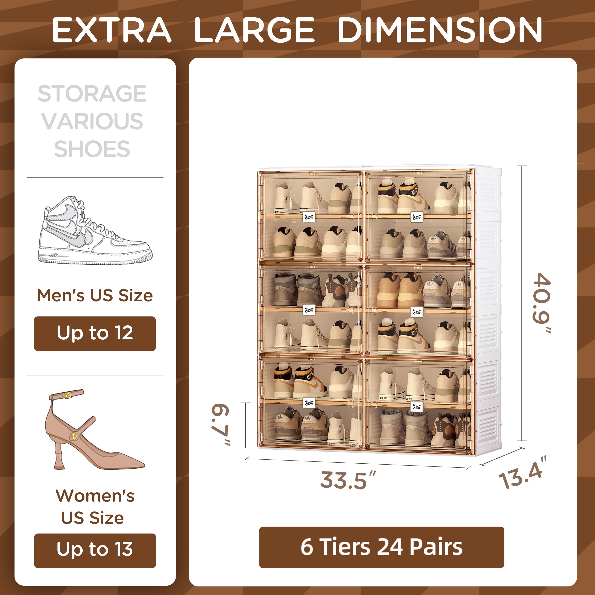 VIPBOX 6 Tiers Portable Plastic Shoe Organizer with Clear Magnetic Doors for 24 Pairs Storage - Image 2