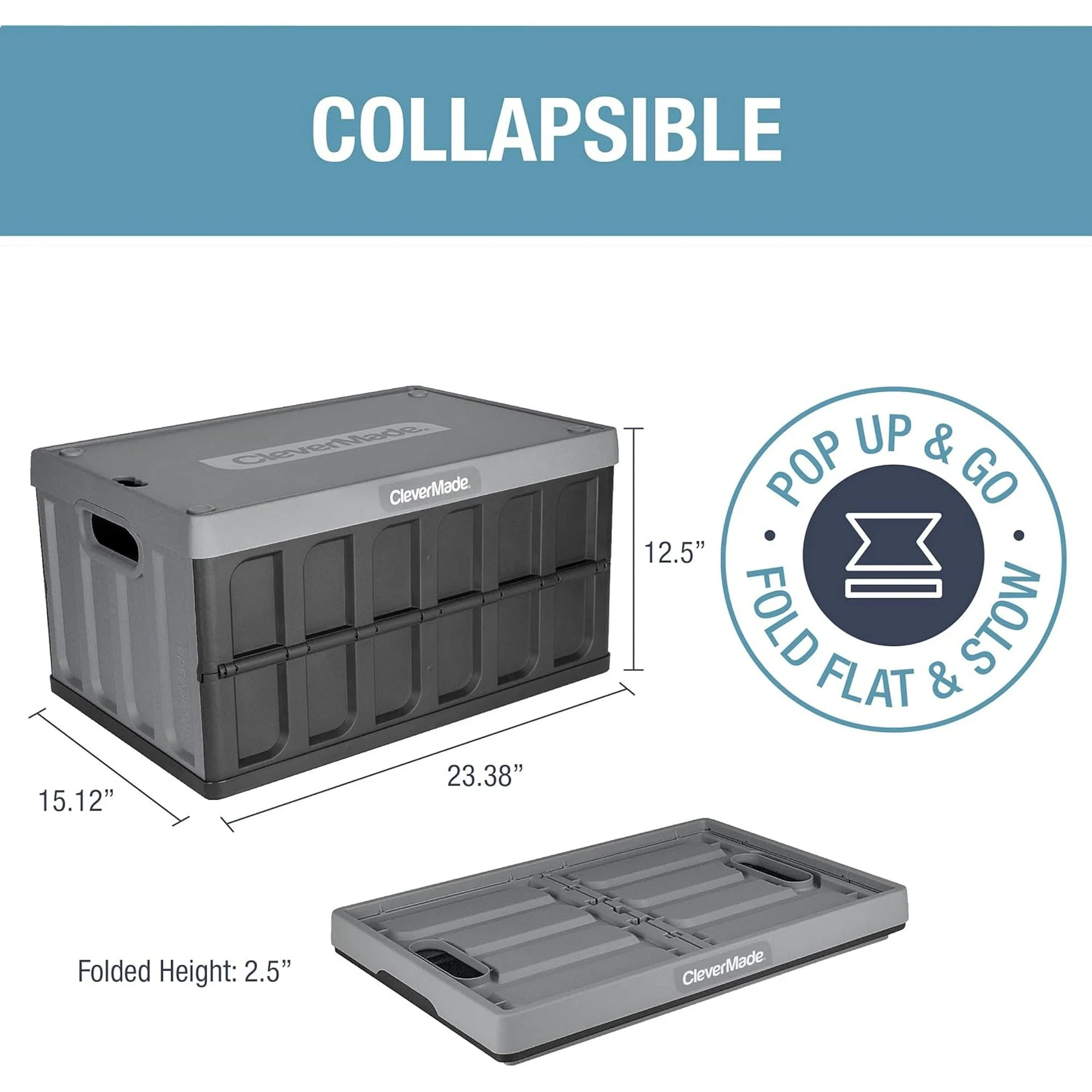 Stackable Collapsible Storage Bin with Lids, 16 gal, Stone, 1 Pack - Image 2