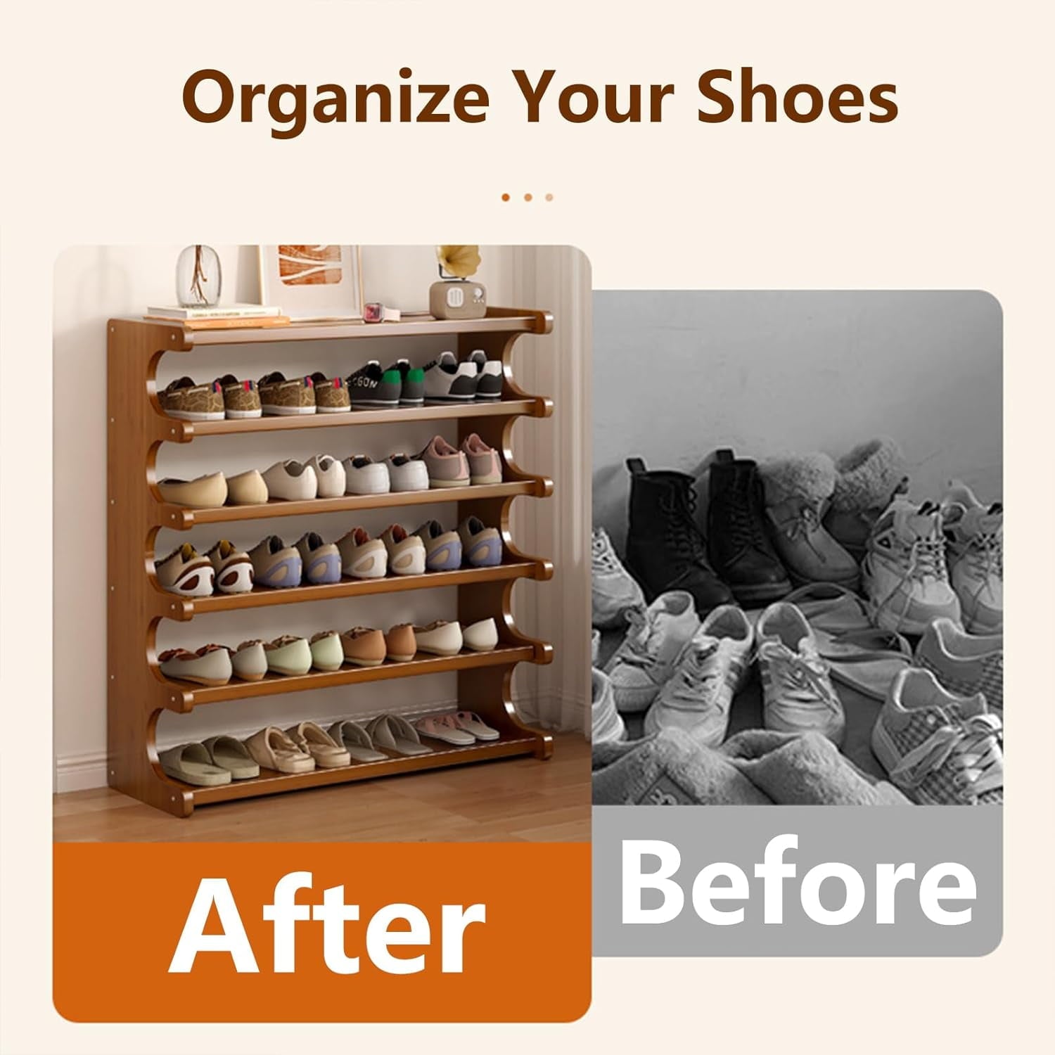Bamboo Shoe Rack, Multi-Layer Space-Saving Shoe Organizer for Entryway, Bedroom or Living Room, Stable & Easy to Install, 6-Tier Options (6 - Image 4