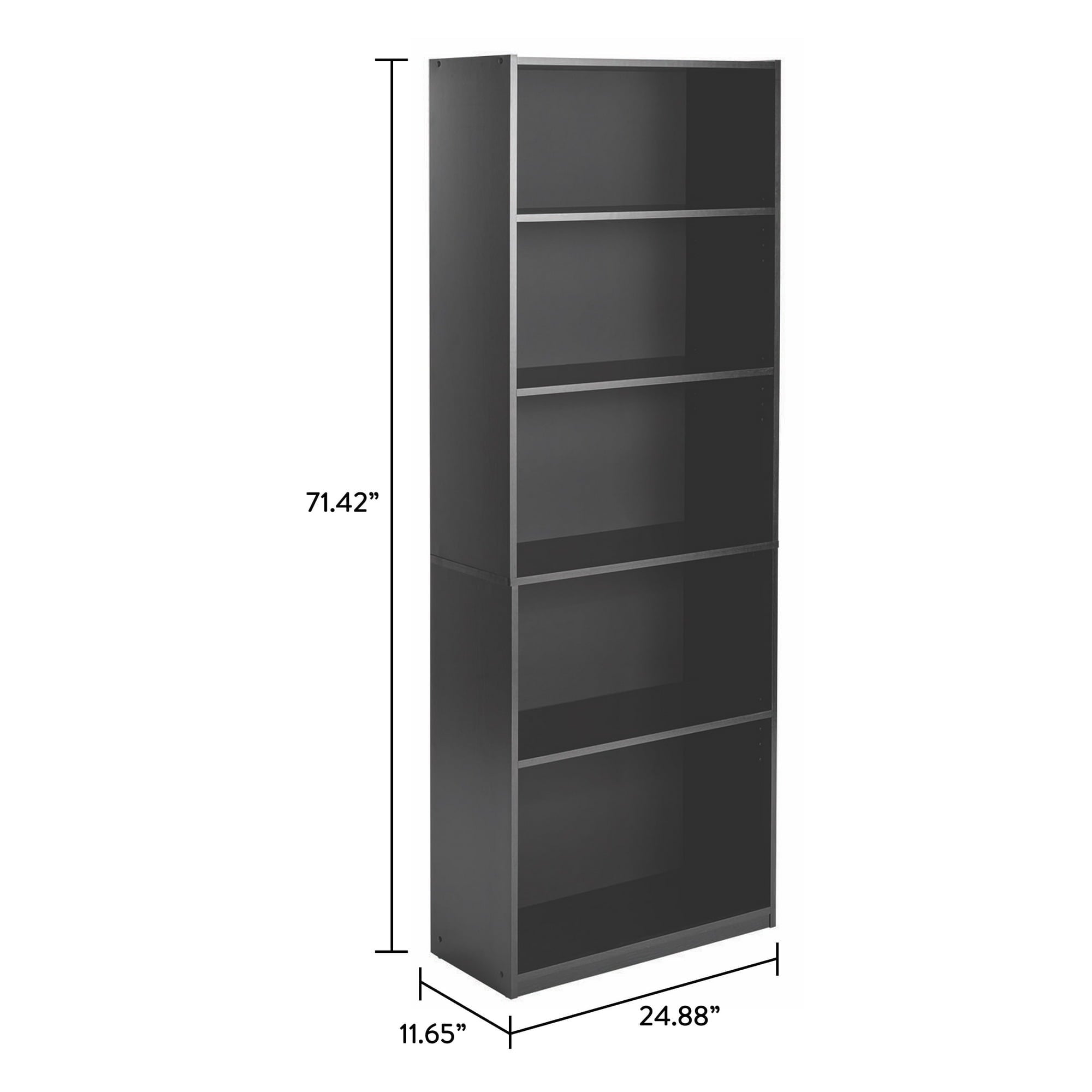 Mainstays 5-Shelf Bookcase with Adjustable Shelves, True Black Oak - Image 3
