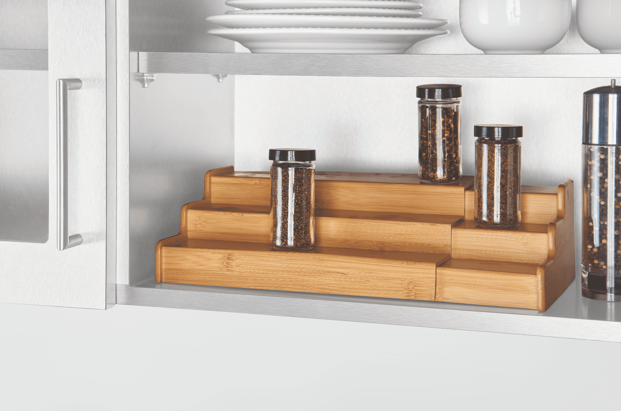 Bamboo Organizers Expandable Spice Rack, 3-Tier, 12.91-22.4x7.67x4.4 in - Image 2