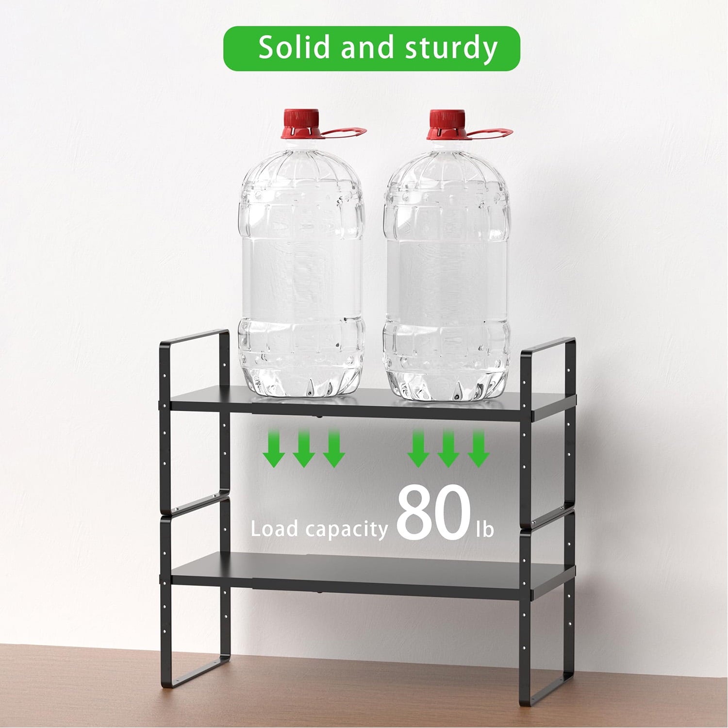 SANNO Expandable Cabinet Cupboard Organizer, Stackable Pantry Organizer Cupboard Stand Spice Rack, Large Cabinet Counter Pantry Shelf , Blac - Image 2