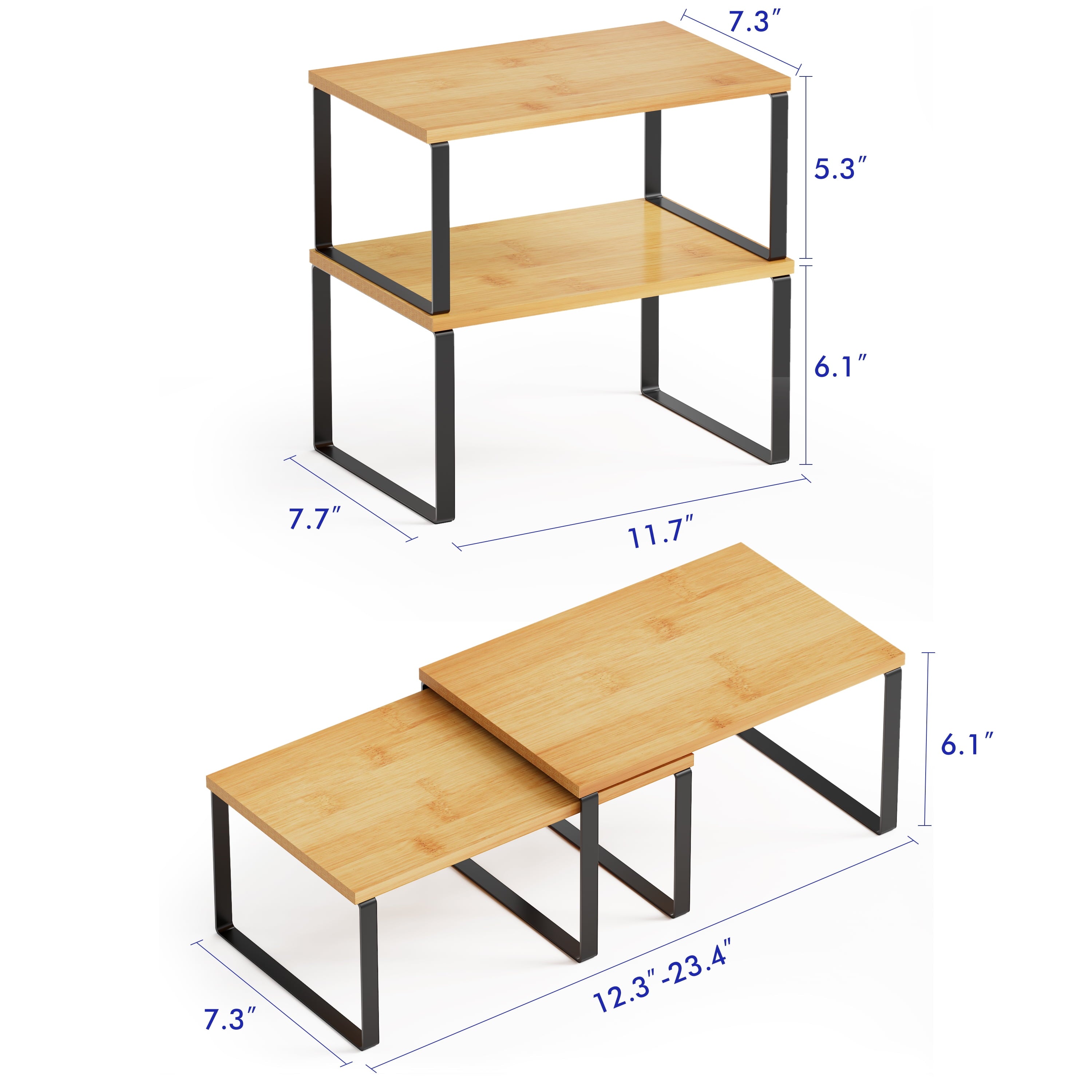 Bamboo Cabinet Shelf Organizers, 2 Pack, Black - Image 3
