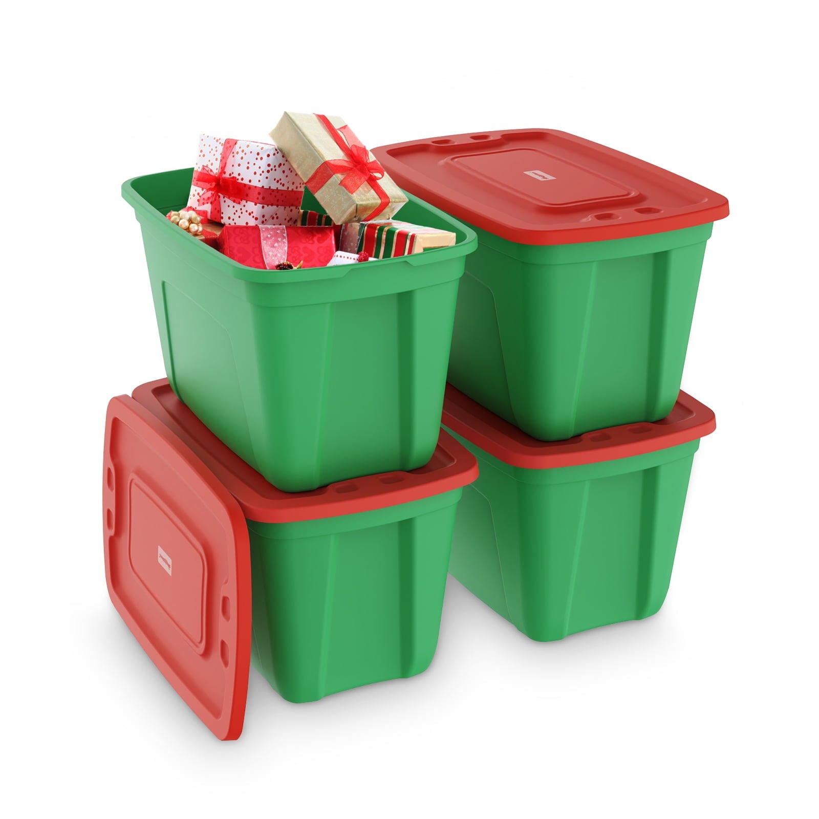 SimplyKleen 4 pack 18 Gallon Christmas Storage Bins with Lids, Stackable Totes, Plastic Storage Containers, Garage Organization, 18-Gallon (