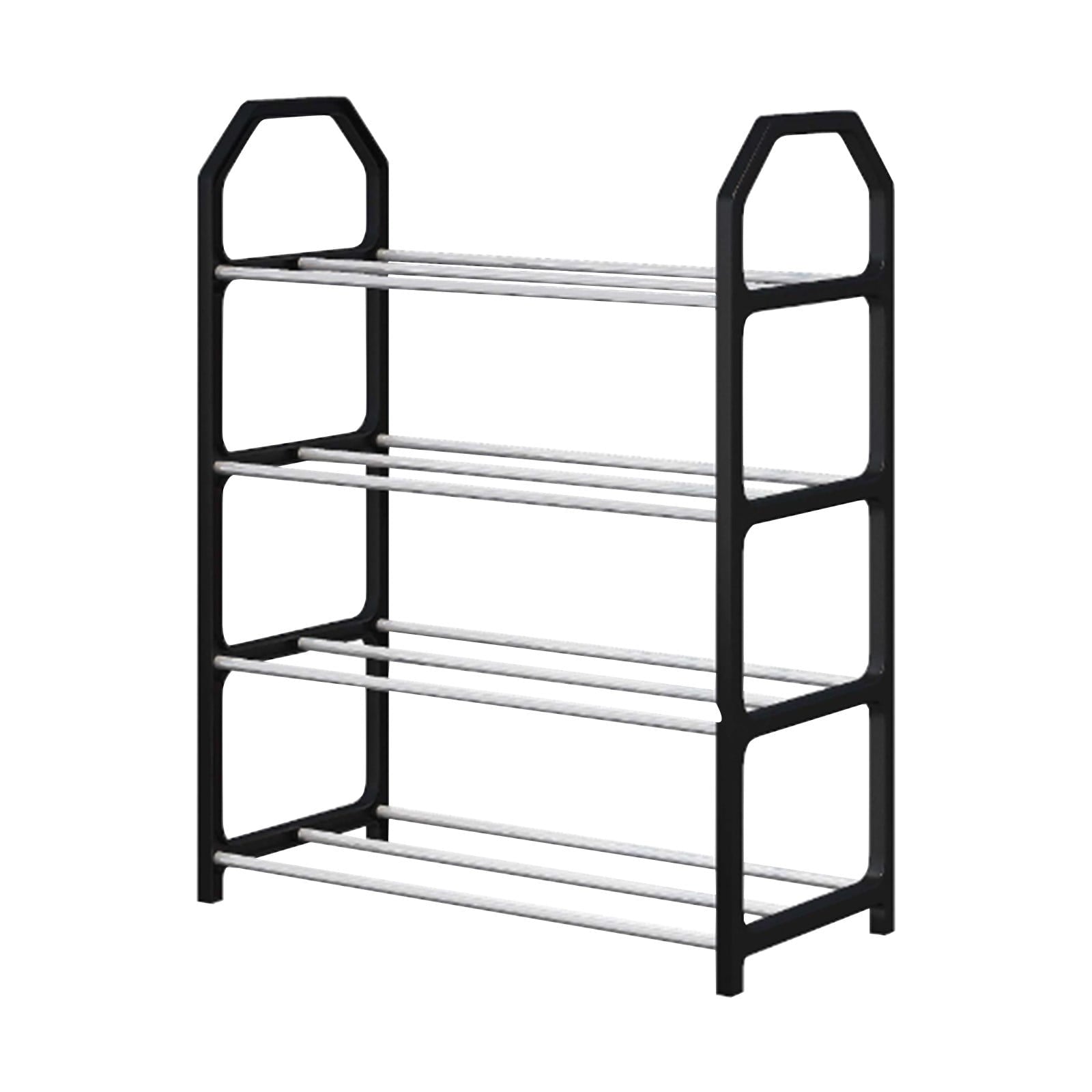 4-Tier Entryway Shoe Rack with Handrail - Compact Small Shoe Storage Organizer for Home Doorway & Entry Hall ( Black )