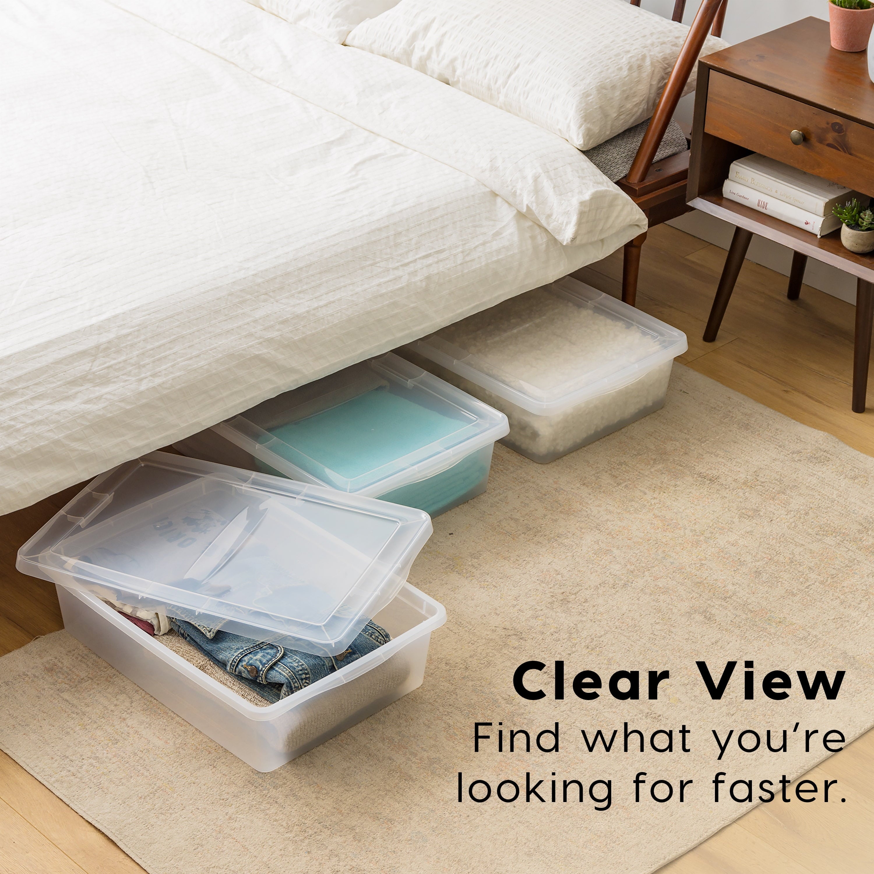 Stackable PP Resin 28 Qt Plastic Underbed Storage Bins, Clear, 4 Count Pack - Image 4