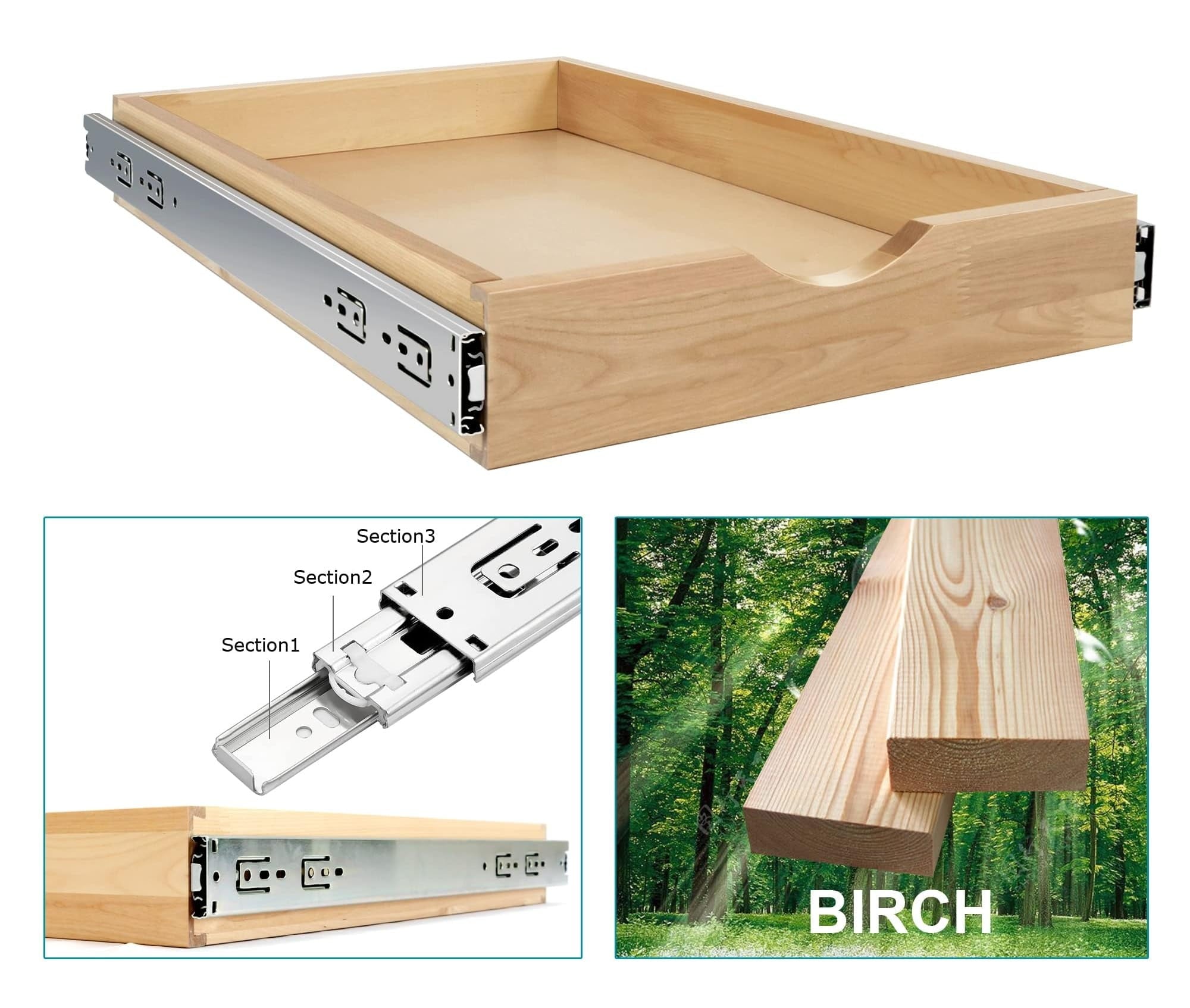 Couver Wood Pull-Out Drawer Shelf for Cabinets, Slide Out Storage Organizer for Kitchen, Pantry, Bathroom (W)21 x (D)21 - Image 5