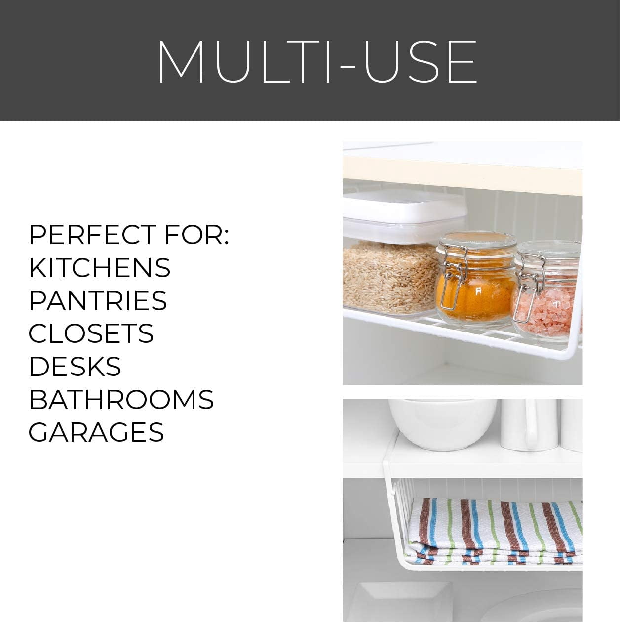 Undershelf Storage Basket - Set of 6 - Small - Snug Fit Arms - Steel Metal Wire Frame - Rust Resistant - Cabinet, Pan... - Image 5
