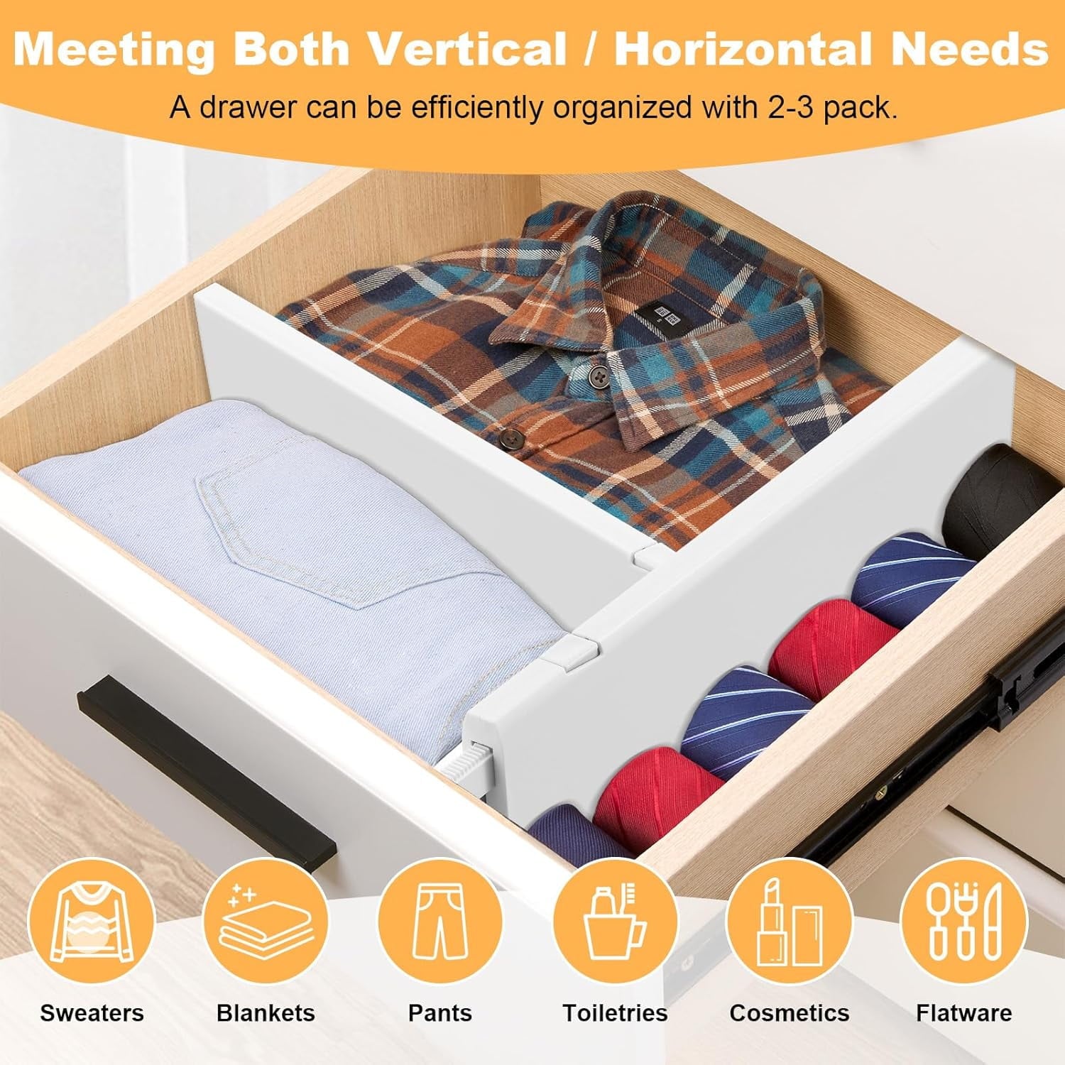 Behome 6 Pack Drawer Dividers, 11-18" Adjustable Dresser Drawer Organizers for Clothes, 4" High Expandable Drawers Se... - Image 6