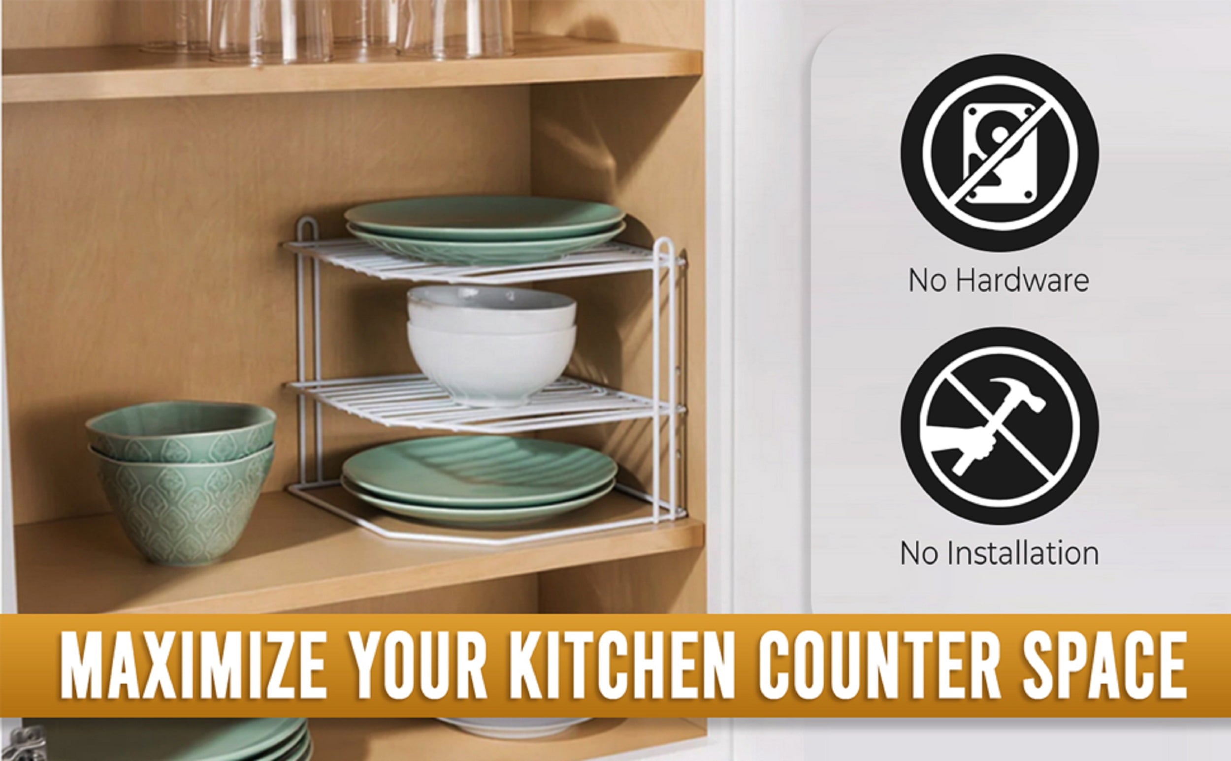 3-Tier Corner Shelf Counter and Cabinet Organizer, White 2215 - Image 3