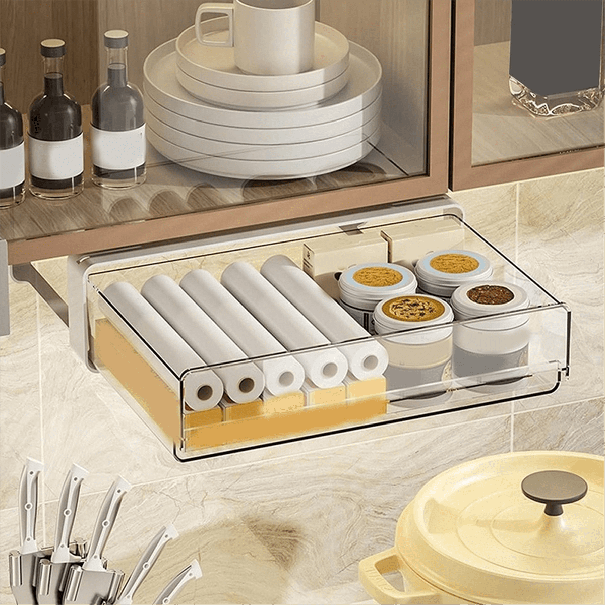Kitchen Plastic Storage Cabinet Drawer Organizer, White - Image 2