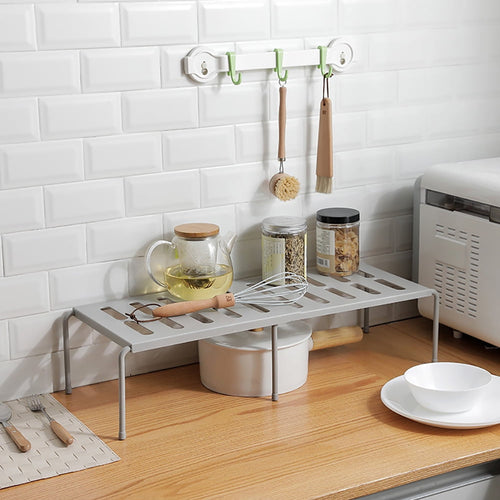 Adjustable Kitchen Cupboard Cabinet Shelf Storage Stackable Rack Organizer Gray 10.14 in - Image 2