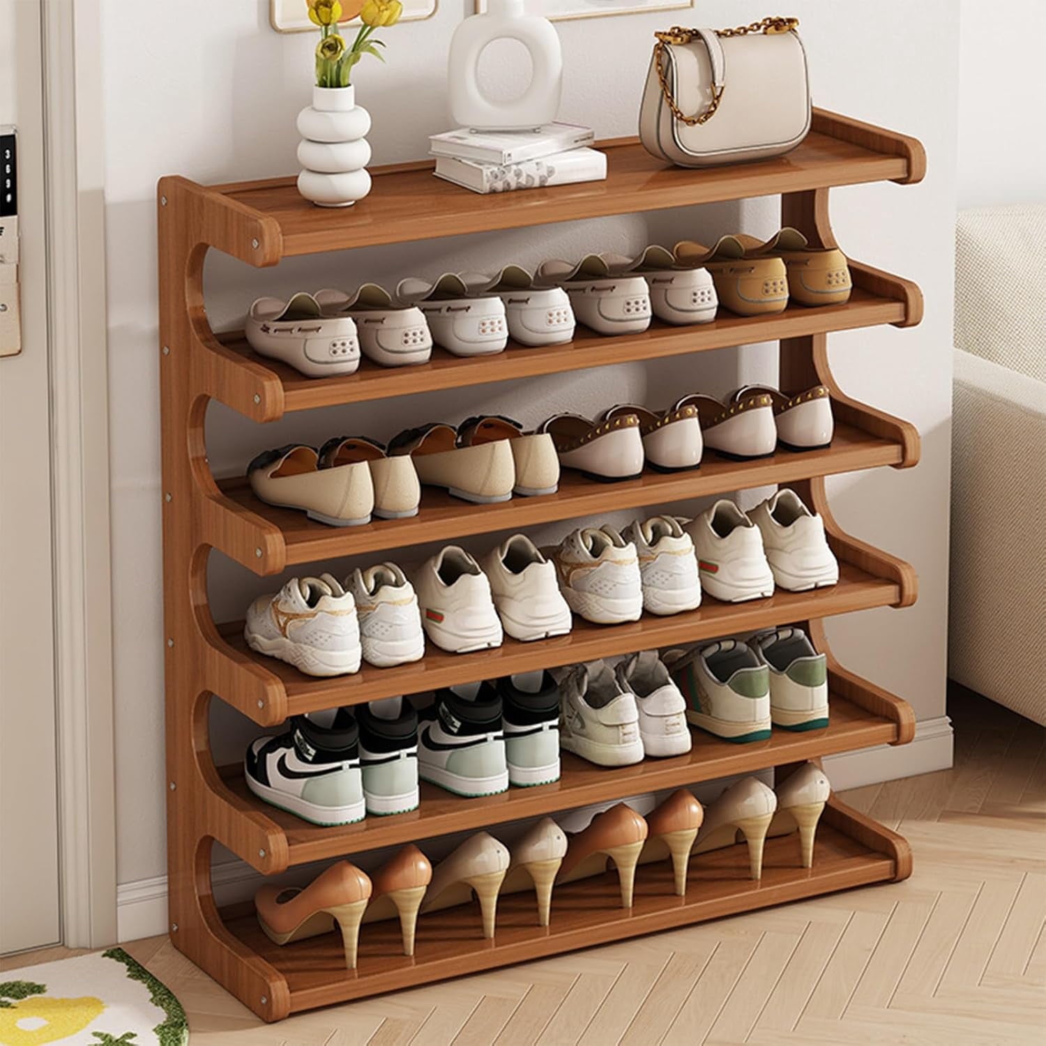 Bamboo Shoe Rack, Multi-Layer Space-Saving Shoe Organizer for Entryway, Bedroom or Living Room, Stable & Easy to Install, 6-Tier Options (6 - Image 5