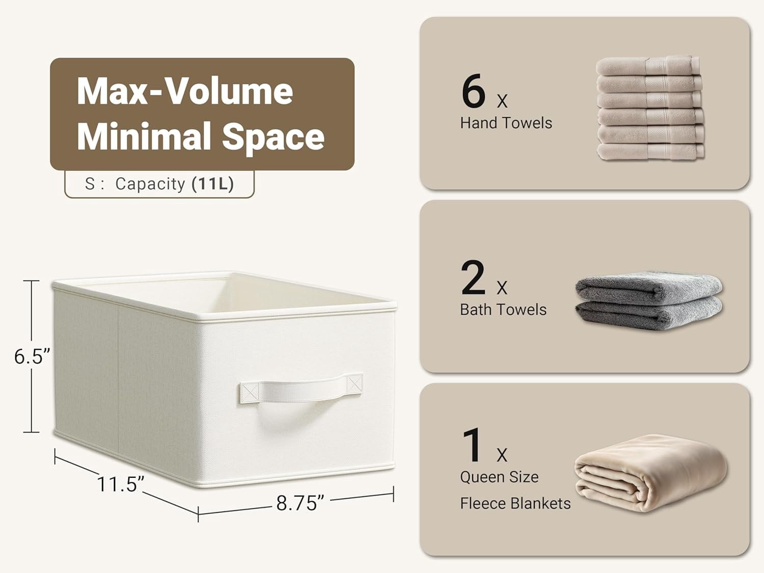 3 Pack Fabric Storage Bins for Shelves | 11.5x8.75x6.5in Storage Baskets | Fabric Closet Organizers and Storage Bins ... - Image 3