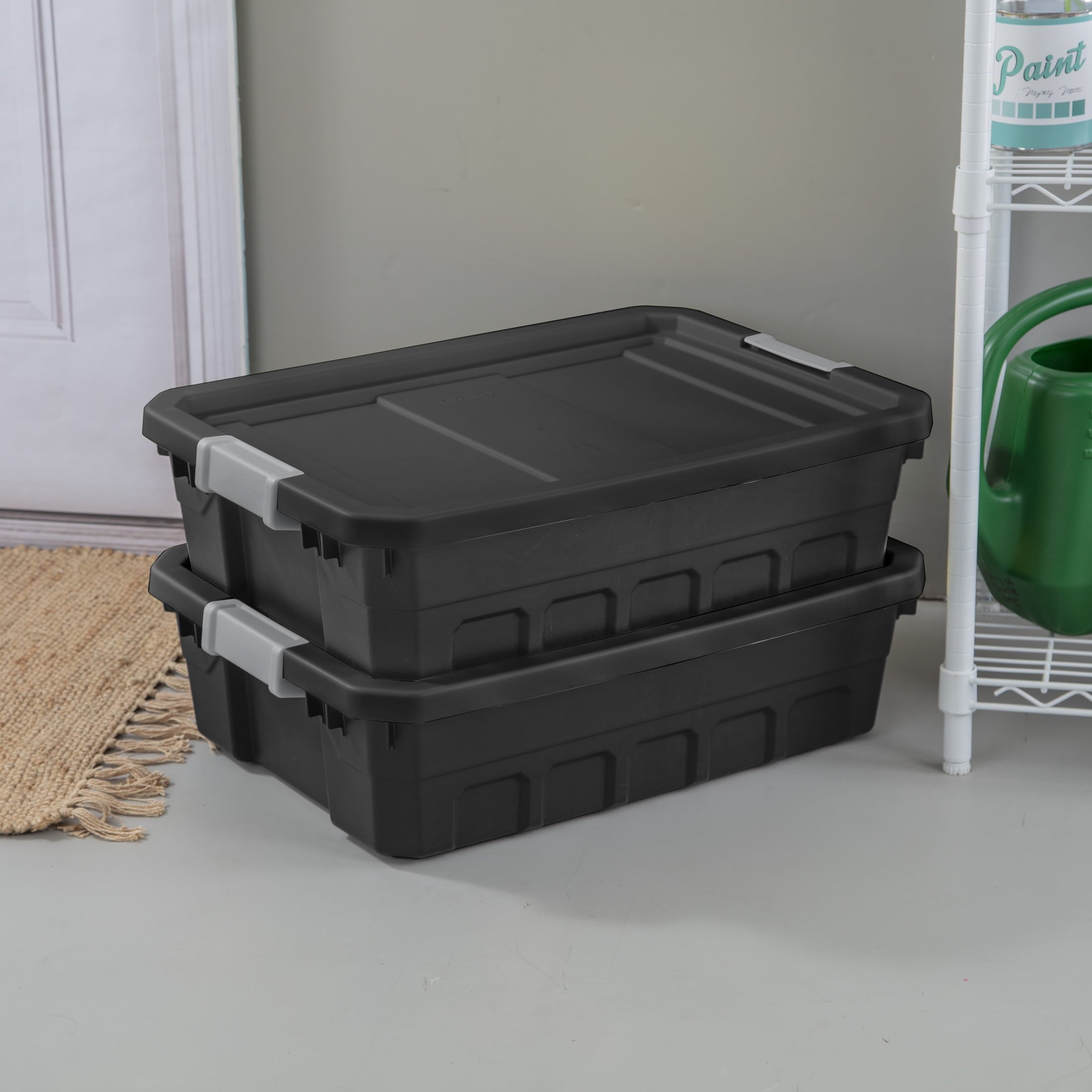 Bin, 10 Gallon Durable Plastic Tote with Latch Lid, Black, 6 Pack - Image 3