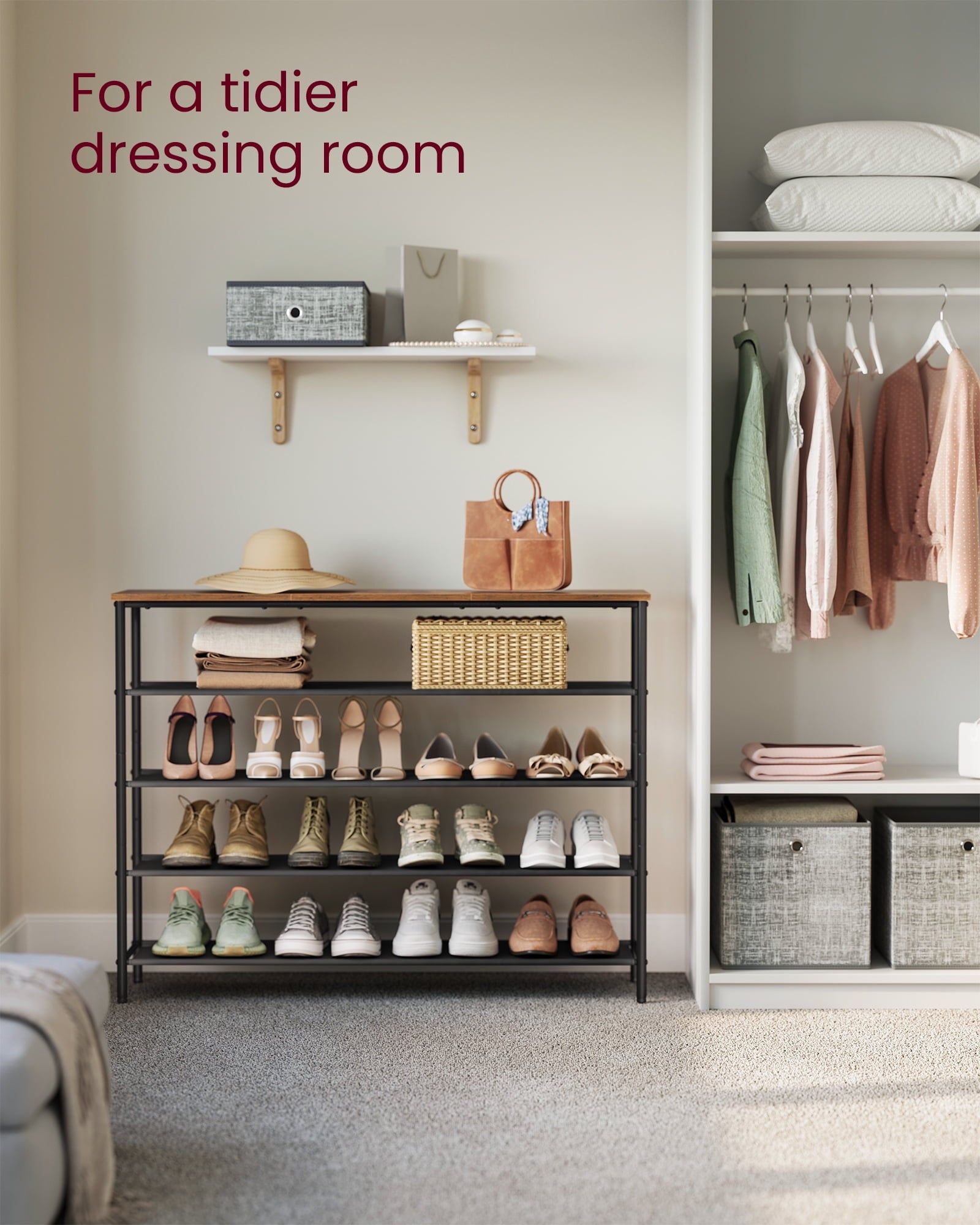 5-Tier Shoe Rack with Fabric Shelves, Industrial Shoe Organizer for Entryway, Closet or Bedroom, Holds 20-24 Pairs, A... - Image 2