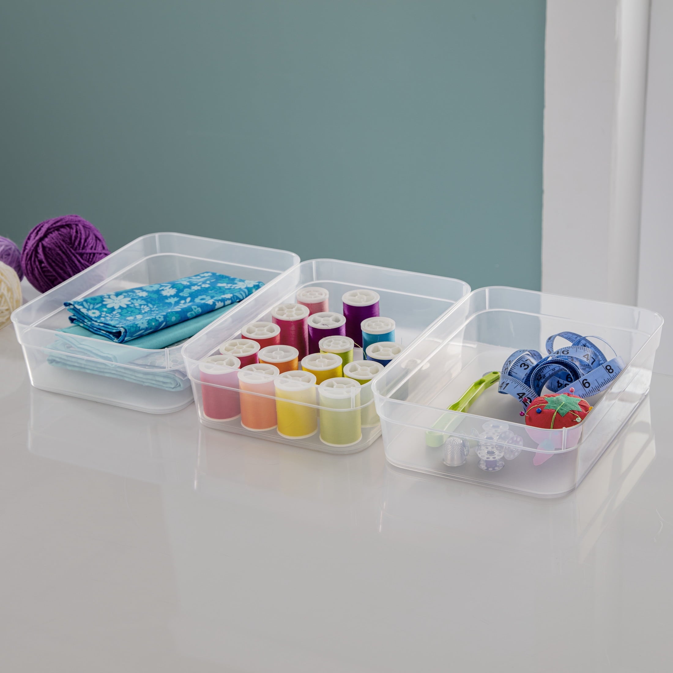 Sterilite Set (3) Large Storage Trays, Clear Plastic Open Bins, Drawer Organizers, 8 Count - Image 4